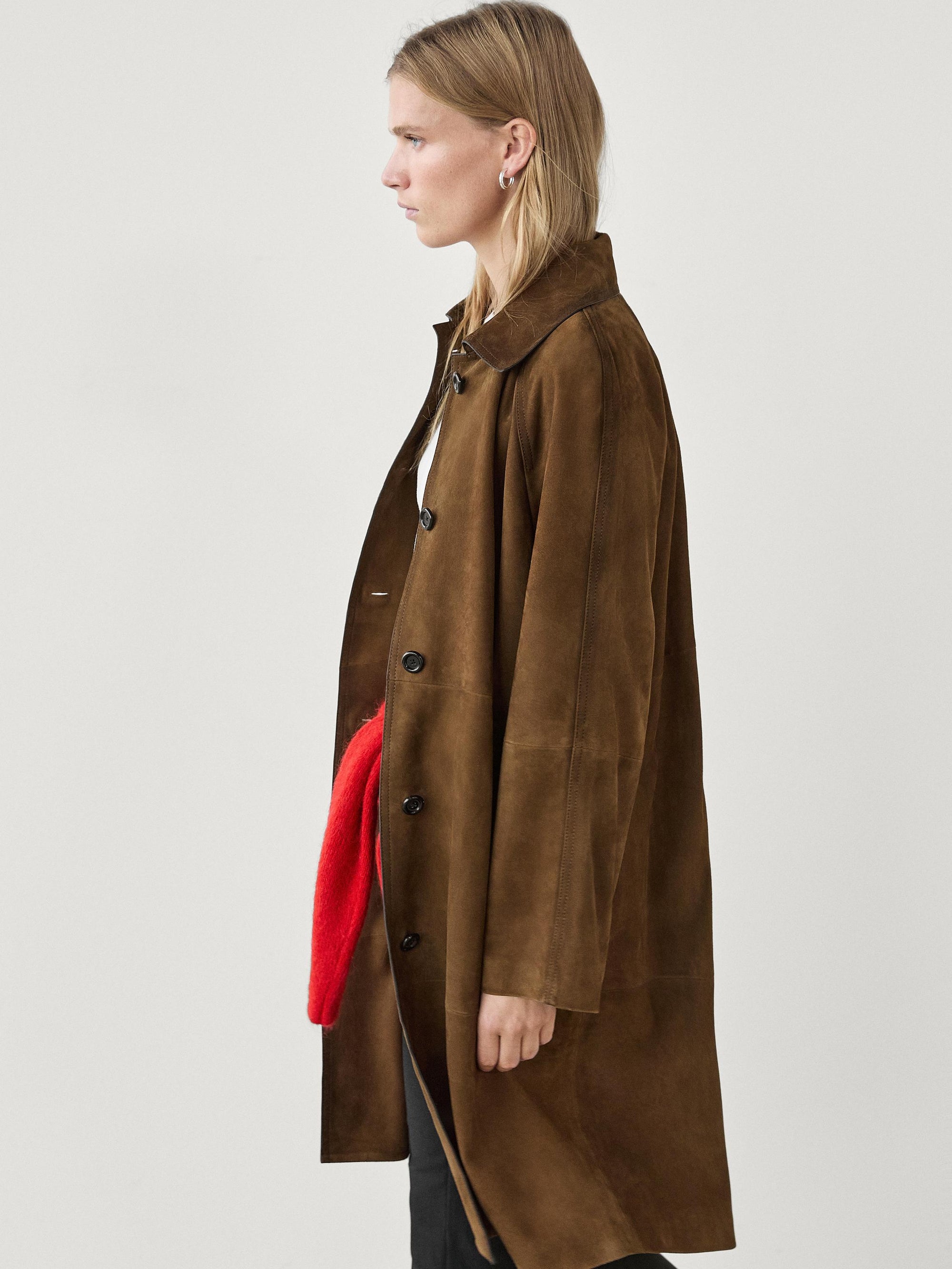 Suede leather trench coat