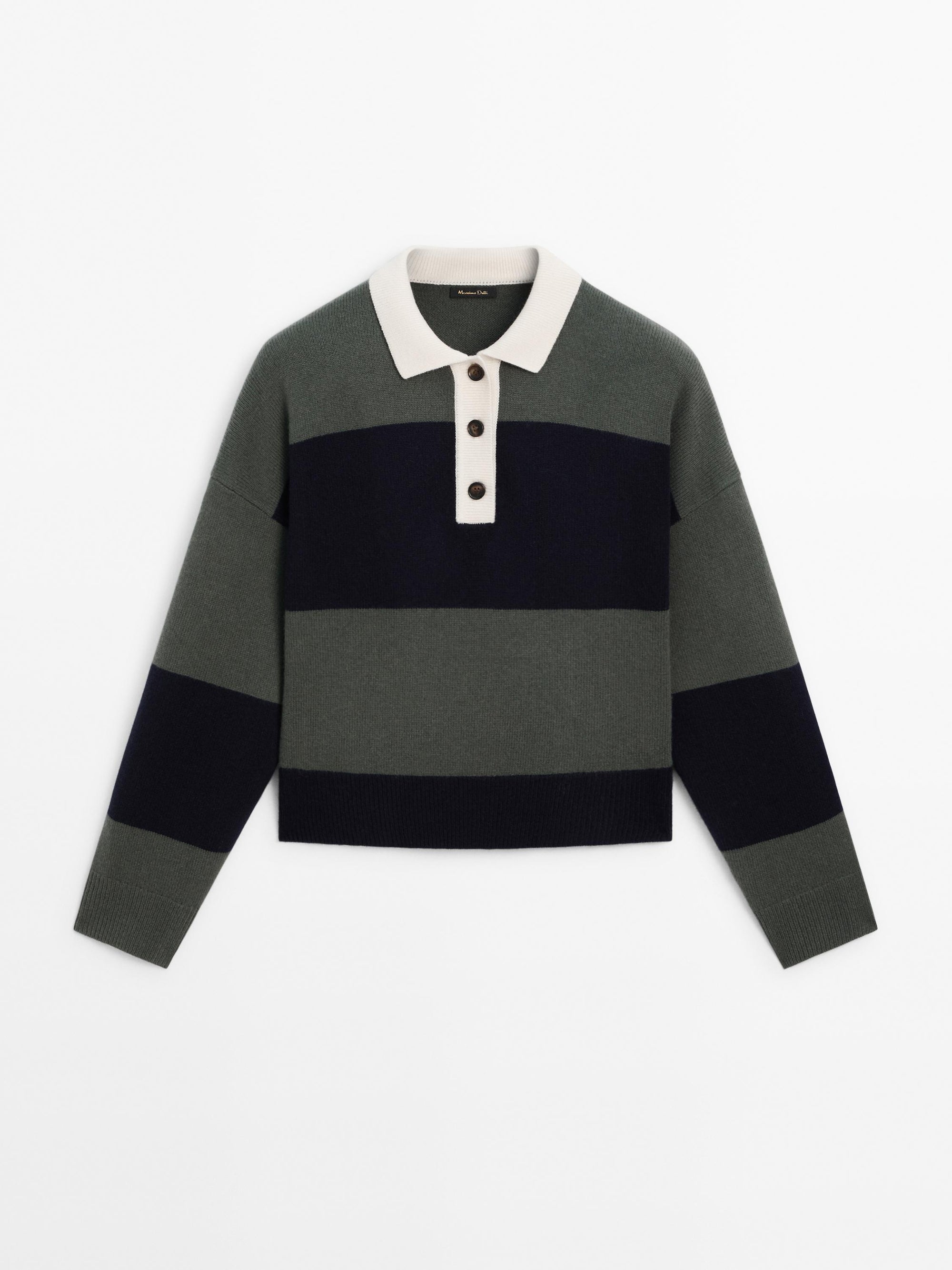 KNIT SWEATER WITH POLO COLLAR AND STRIPES