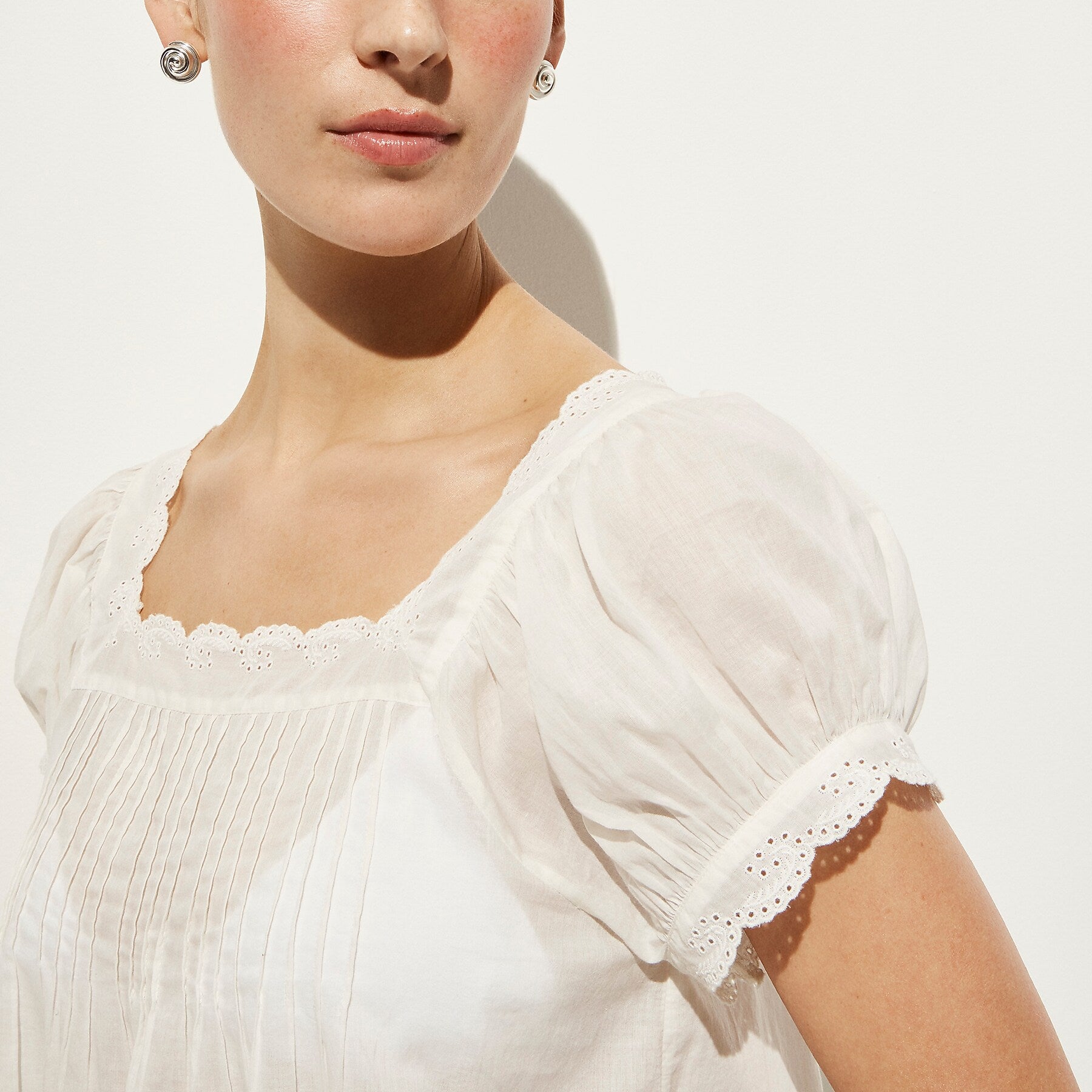 Cotton voile scallop-trim babydoll dress