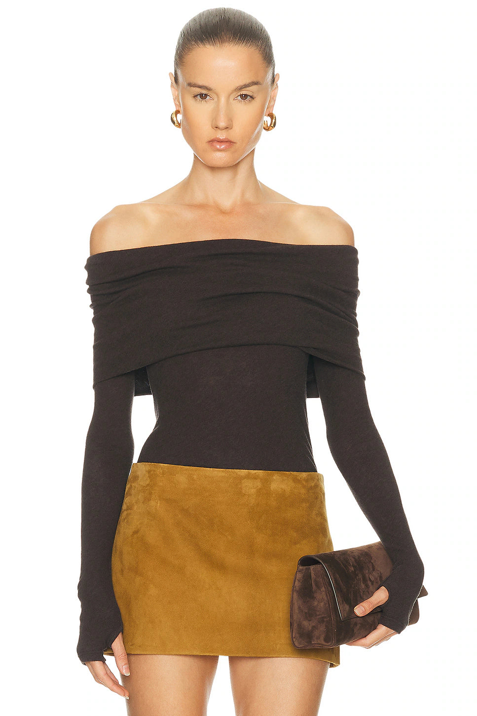 Cashmere Long Sleeve Off Shoulder Top