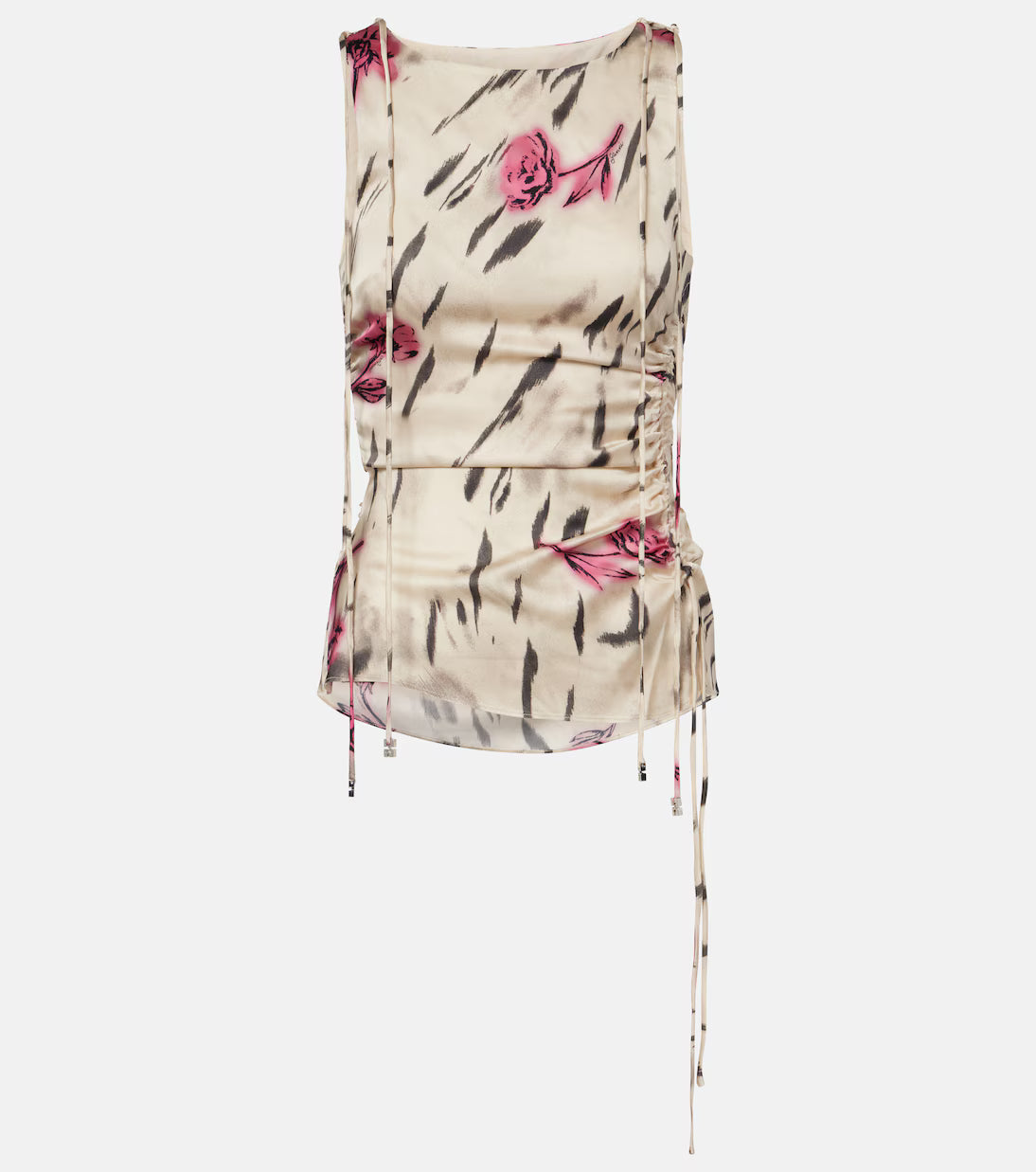 Floral ruched satin top