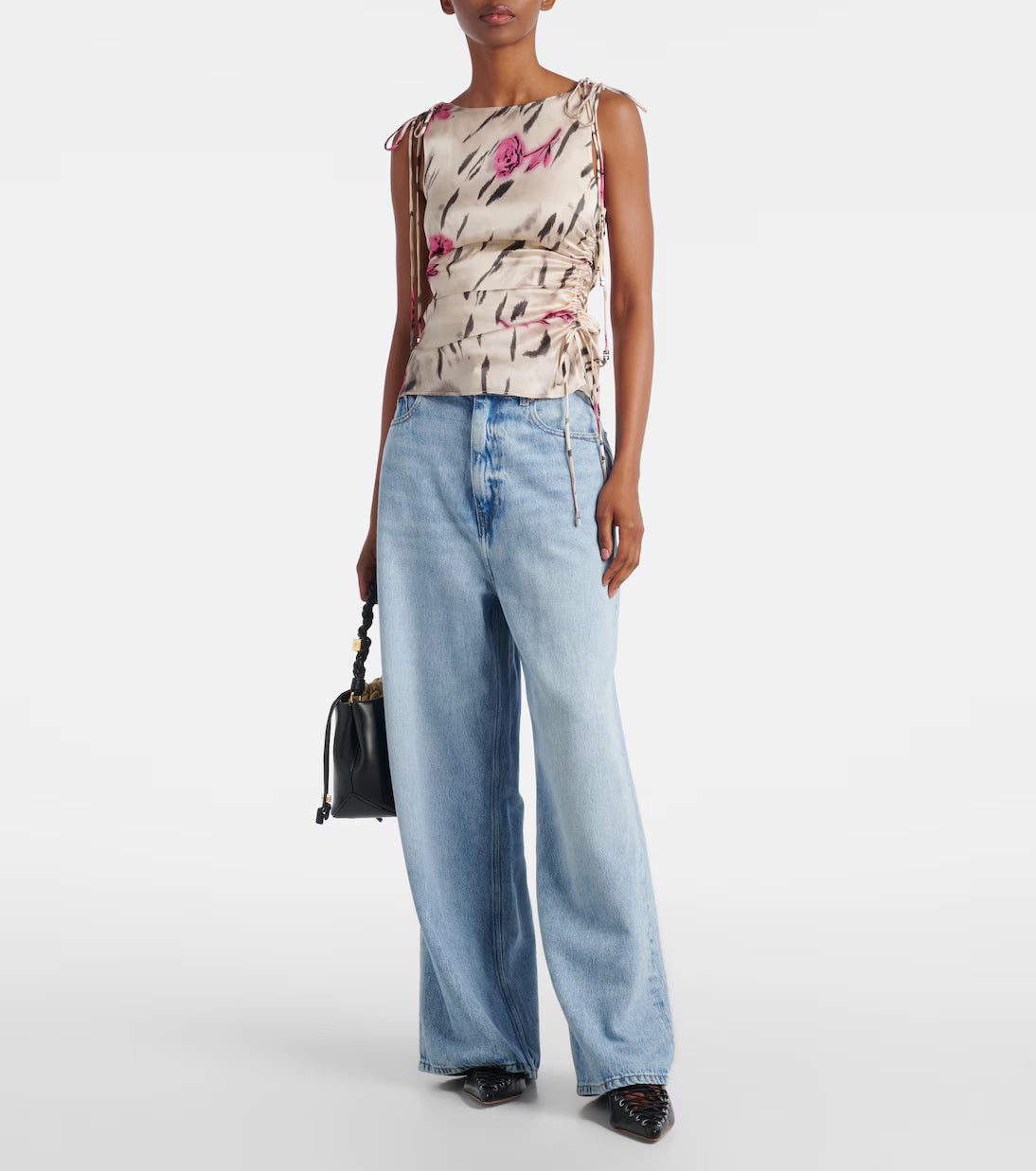 Floral ruched satin top