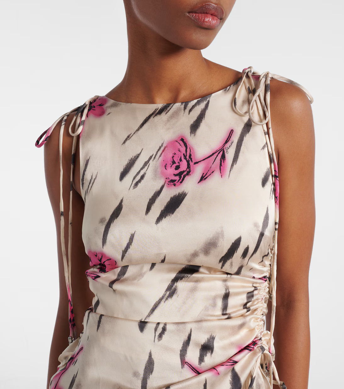 Floral ruched satin top