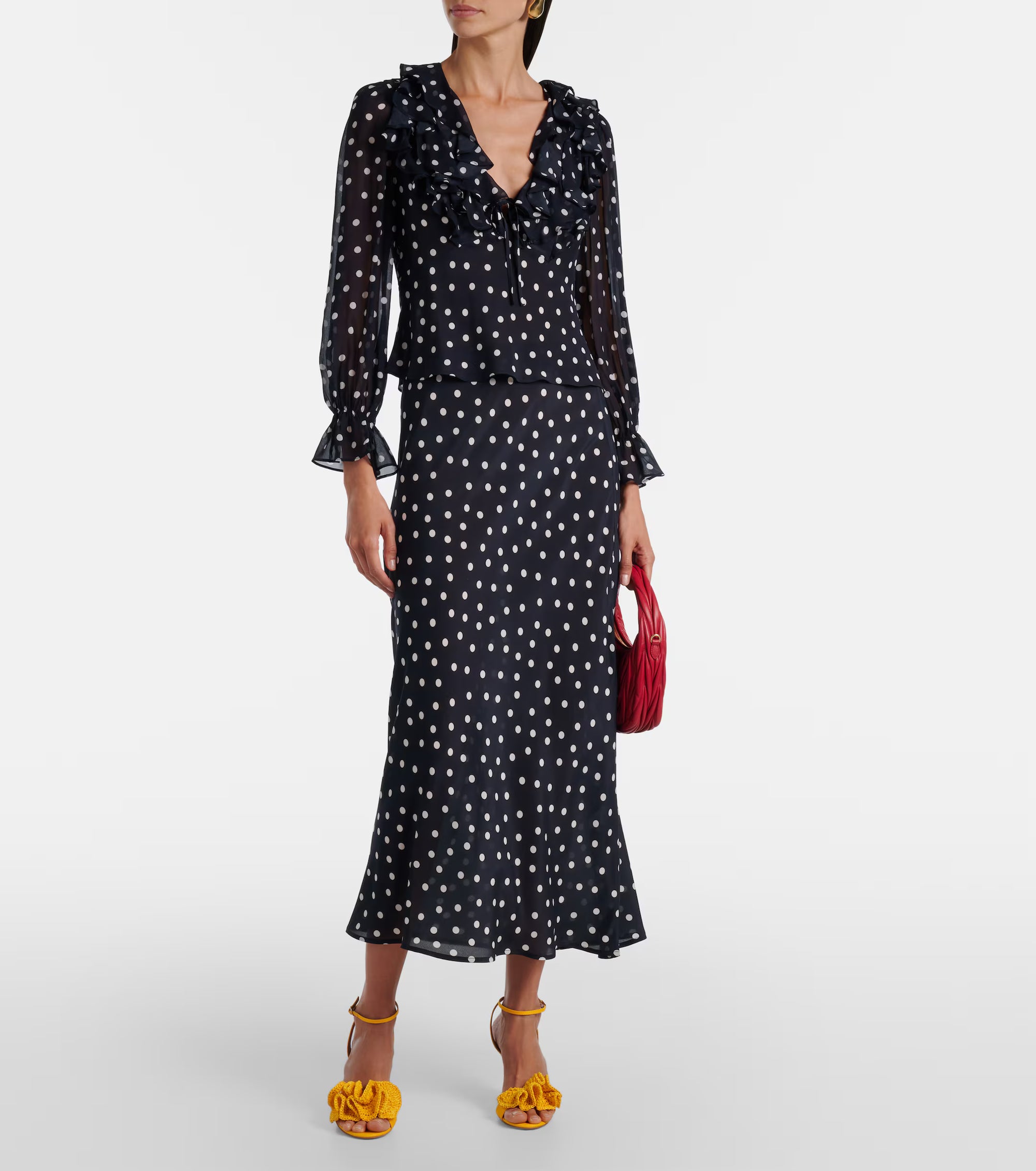 Ardith polka-dot silk midi skirt