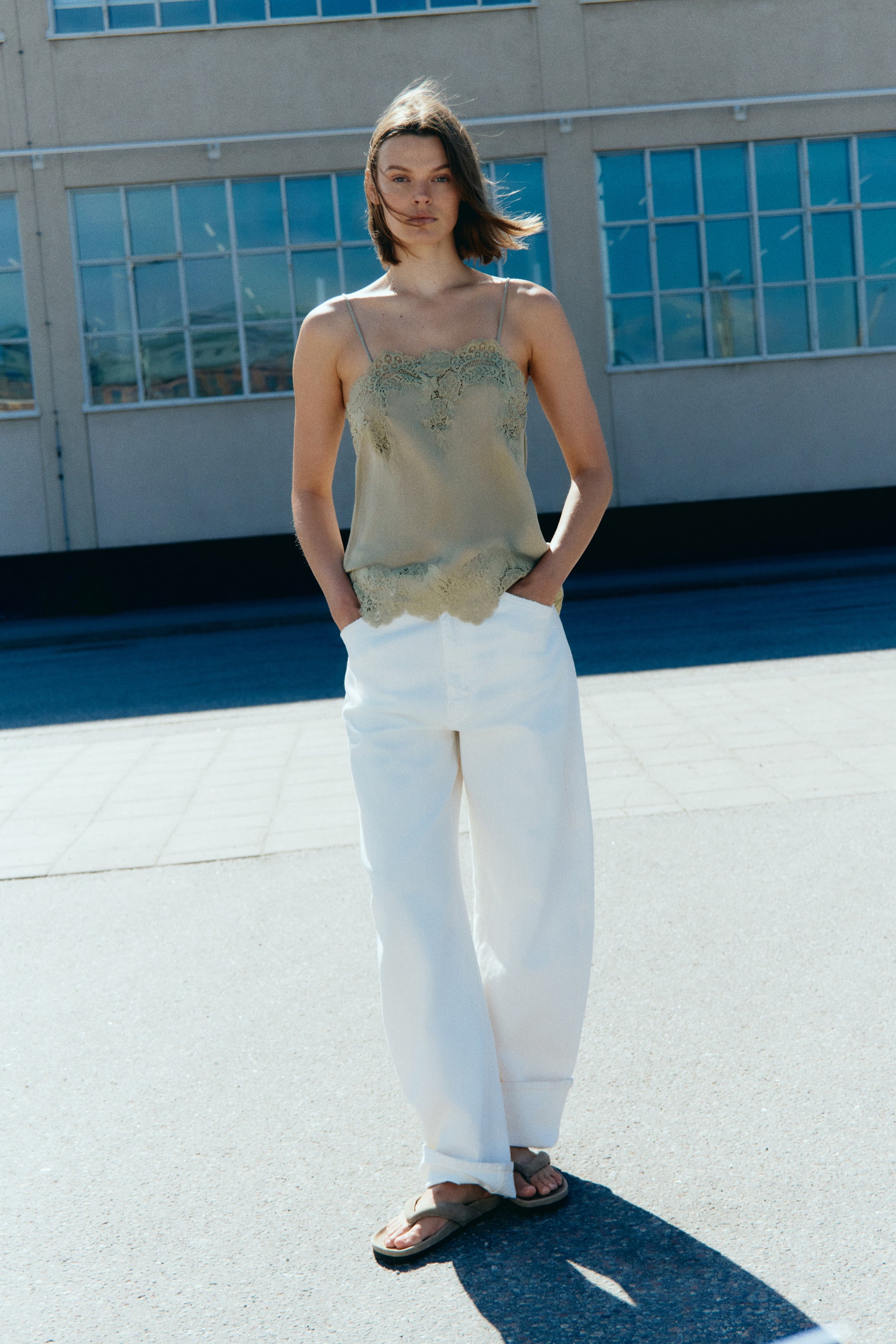 Lace-Trimmed Viscose Top