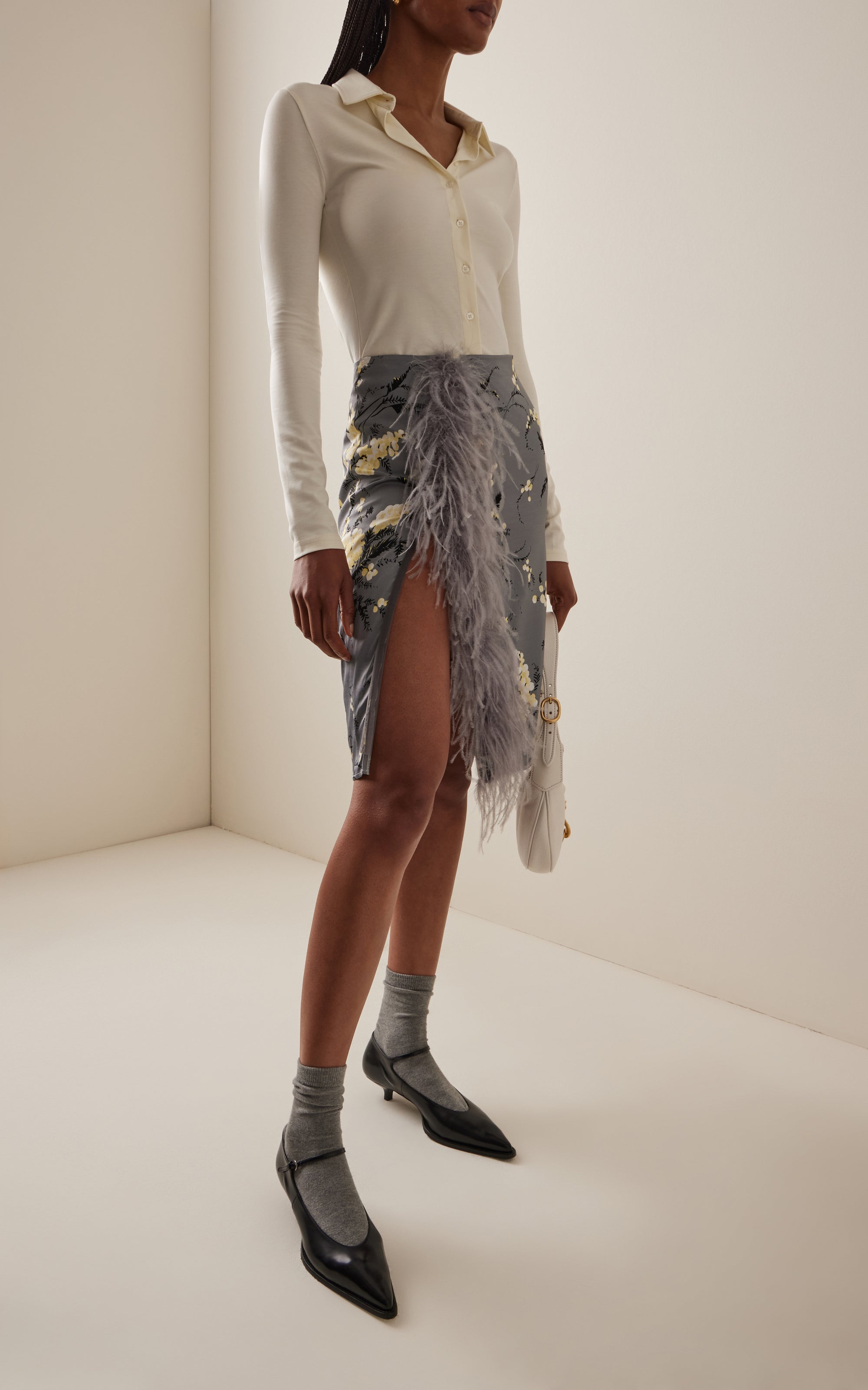 Floral Satin Midi Skirt