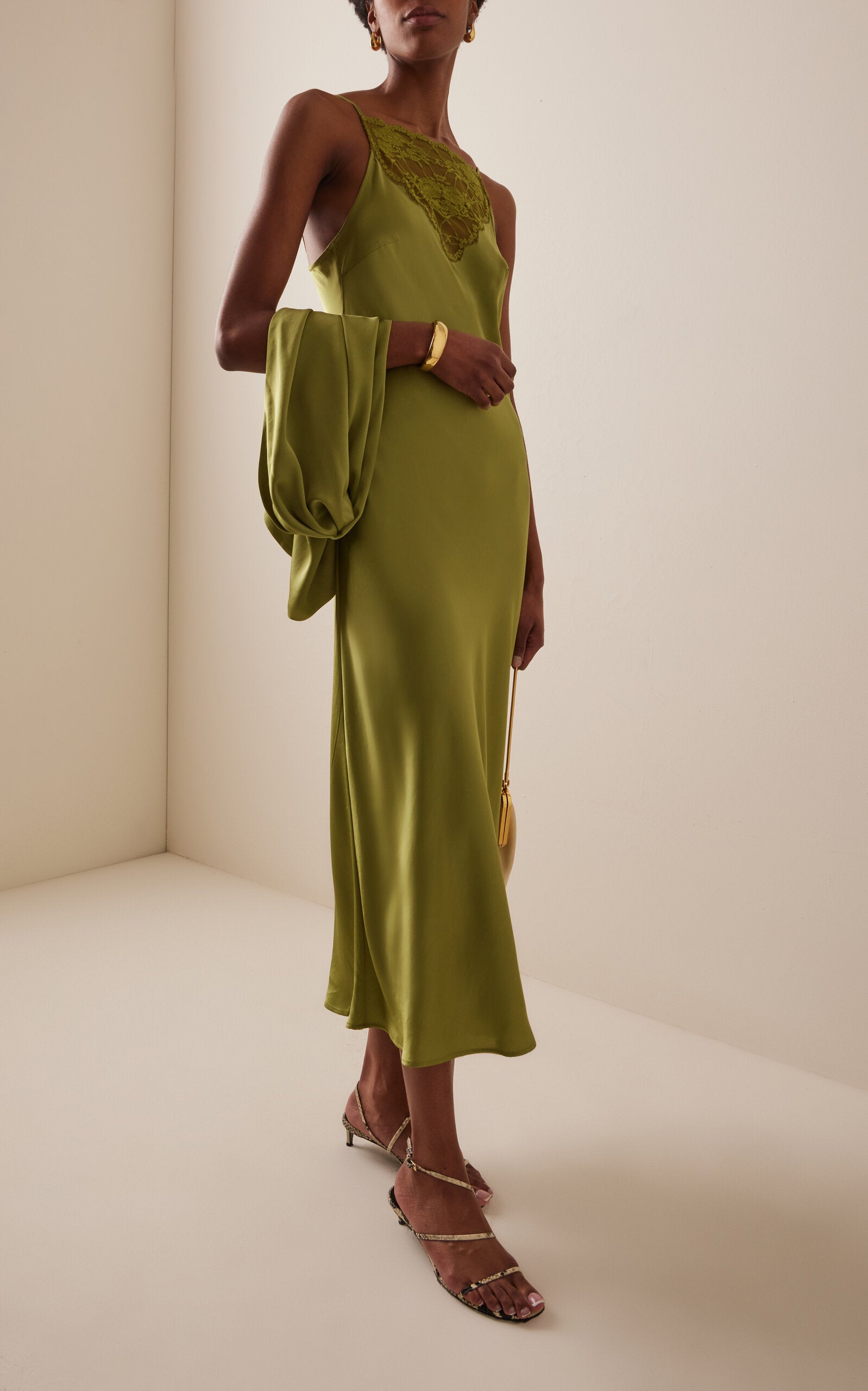 Libbie Lace-Trimmed Satin Midi Dress