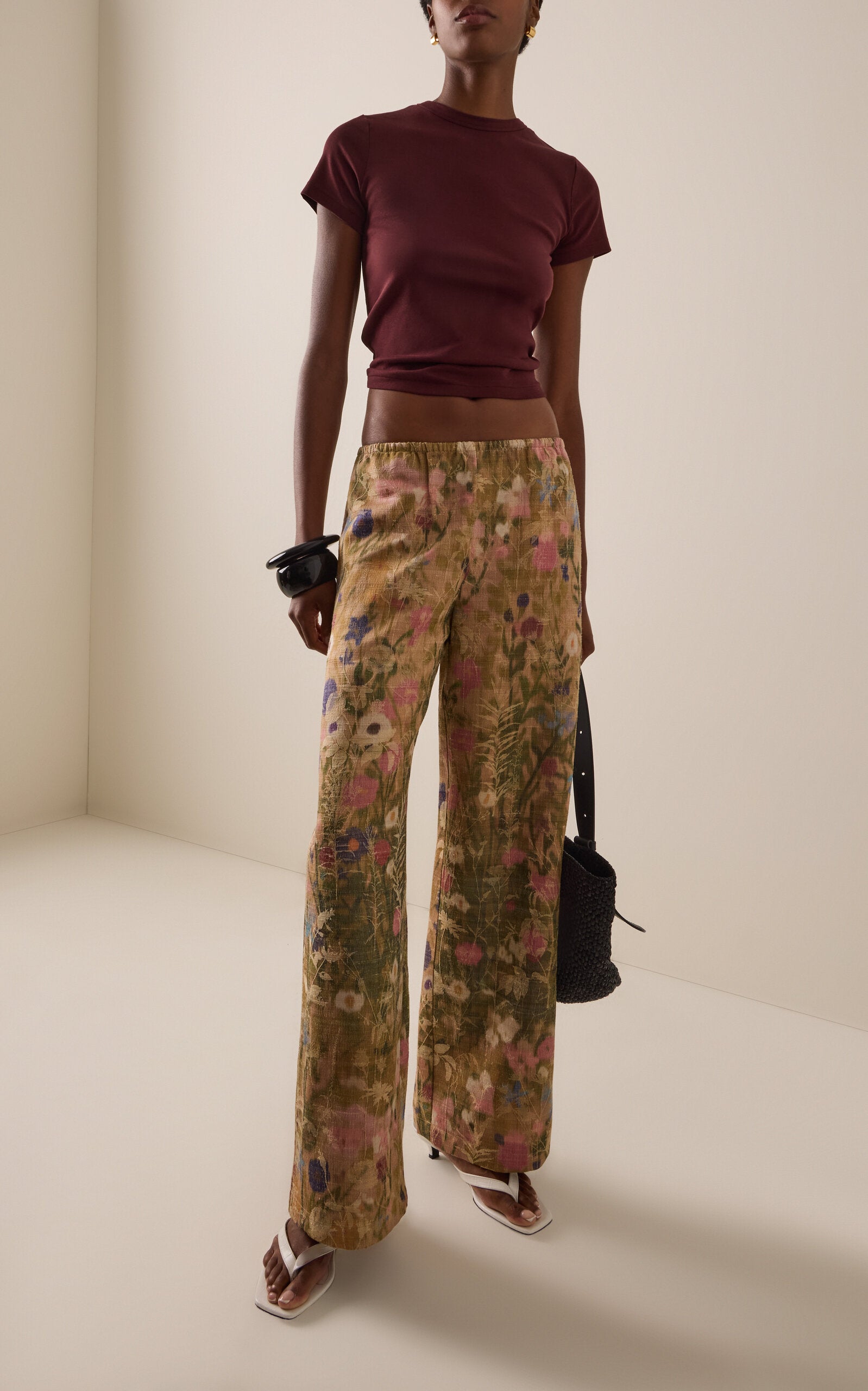 Pam Floral Silk Jacquard Wide-Leg Pants