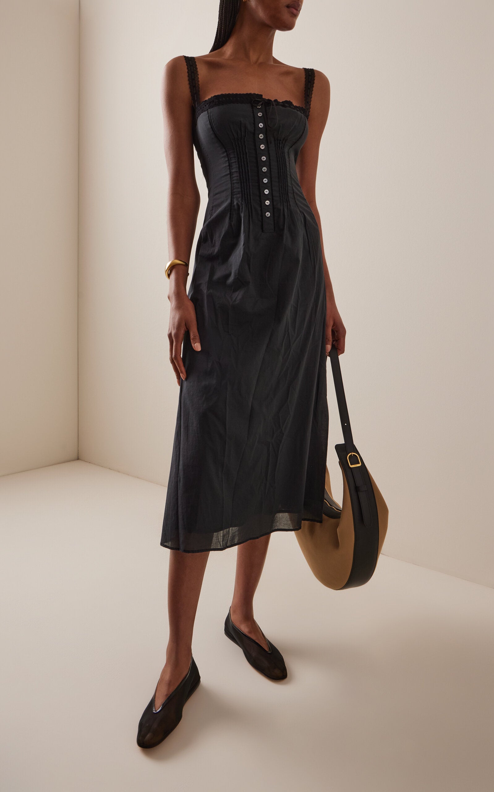 Matilde Lace-Trimmed Cotton Midi Dress