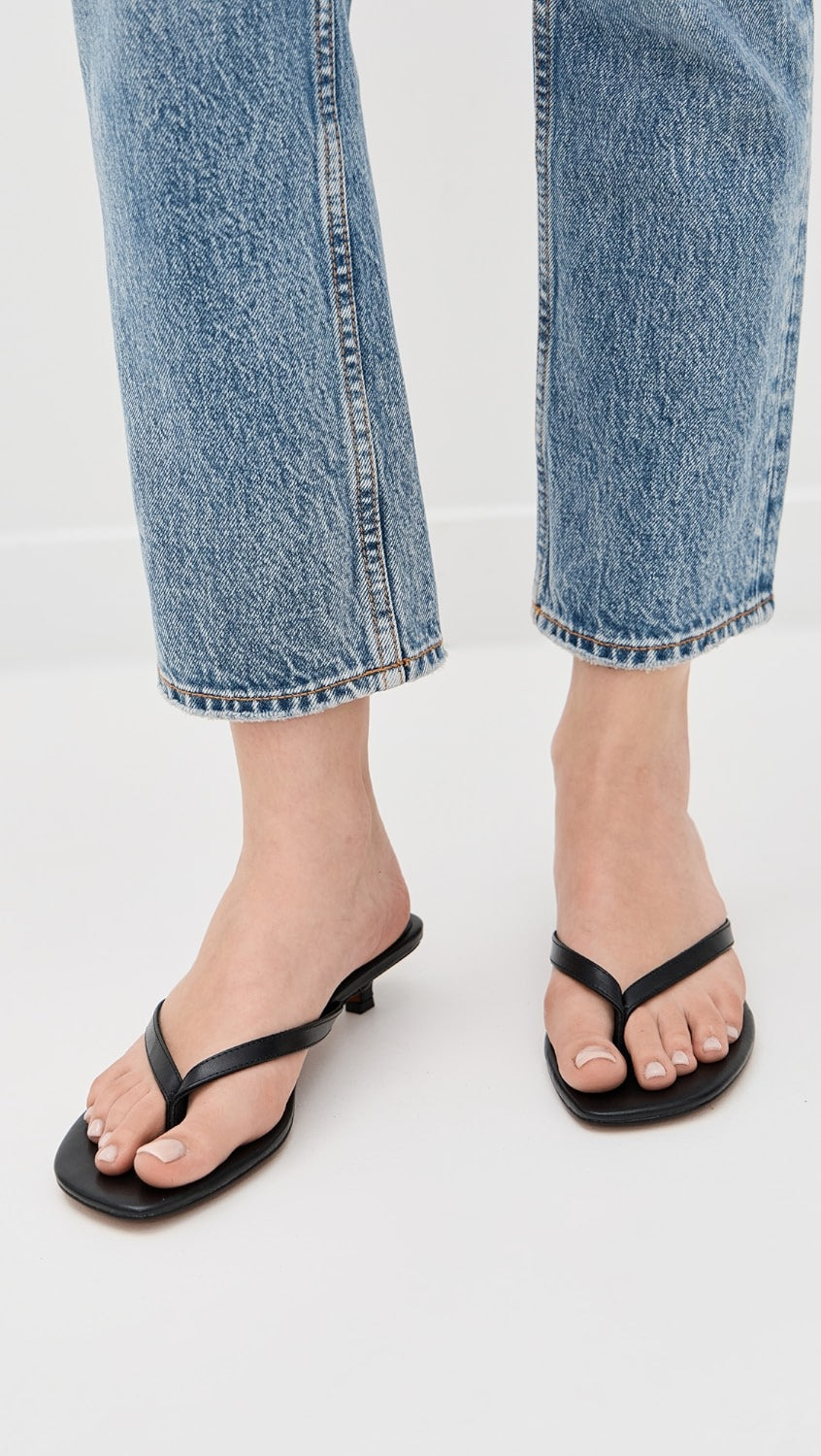 The Chiara Kitten Heel Thong Sandal in Leather