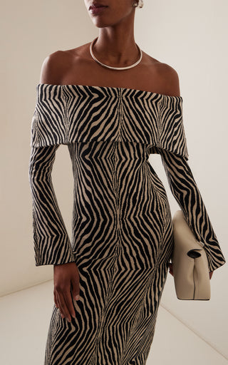 Bennie Zebra-Print Off-The-Shoulder Maxi Dress