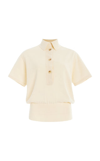 Straccio Knit Linen-Silk Polo Top