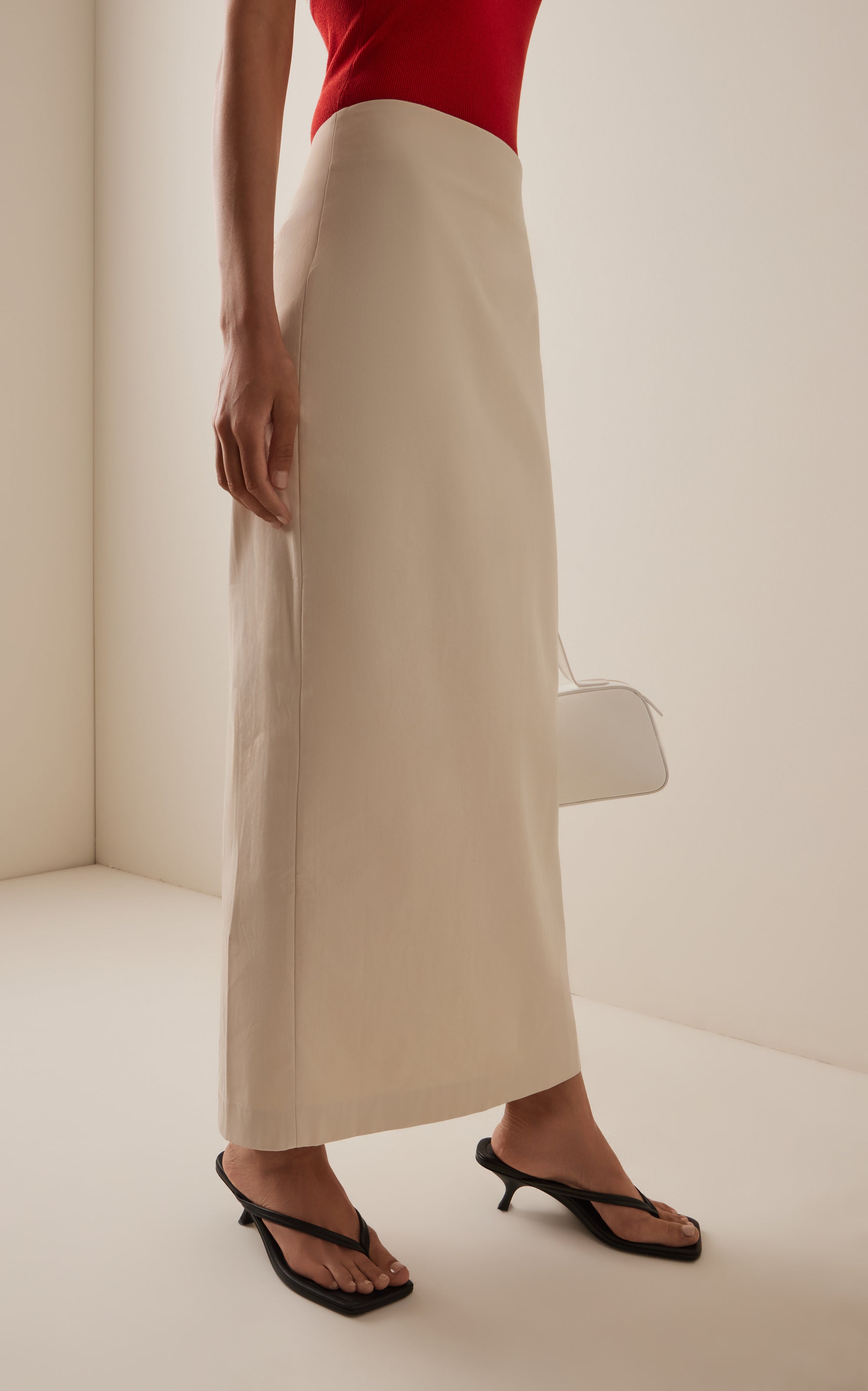 Cotton-Nylon Column Maxi Skirt