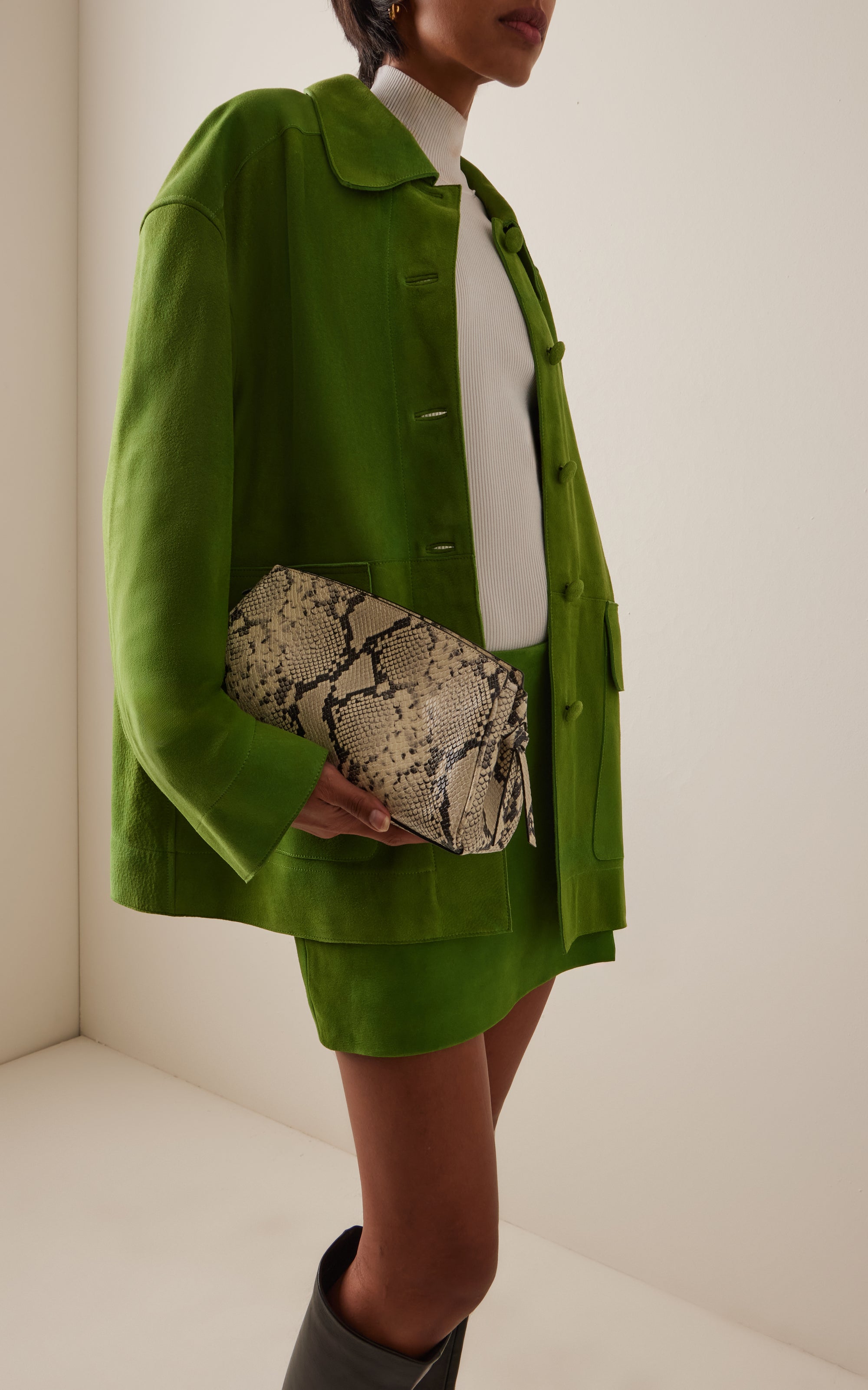 Maude Convertible Snake-Effect Leather Clutch