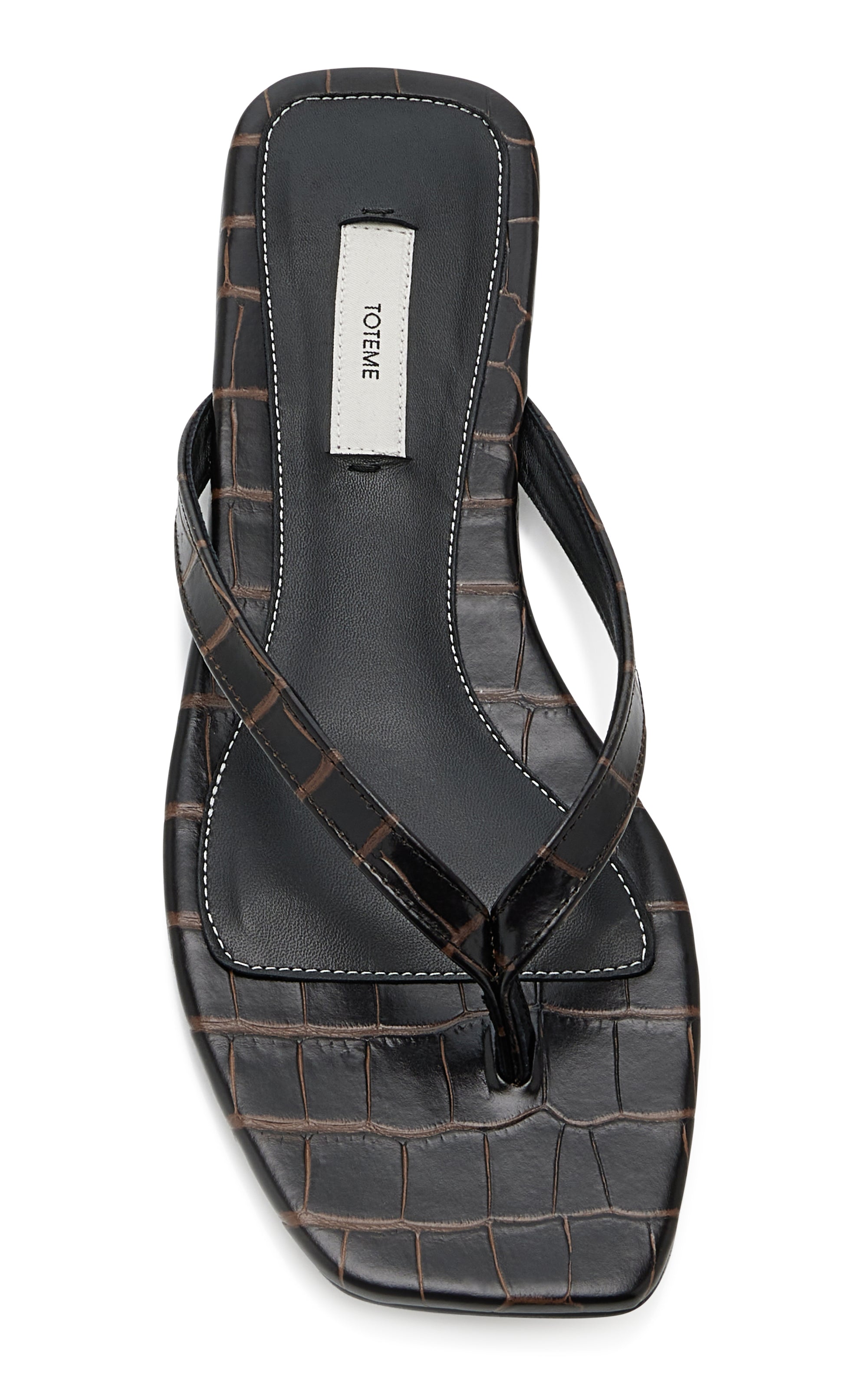 Croc-Effect Leather Flip Flop Sandals