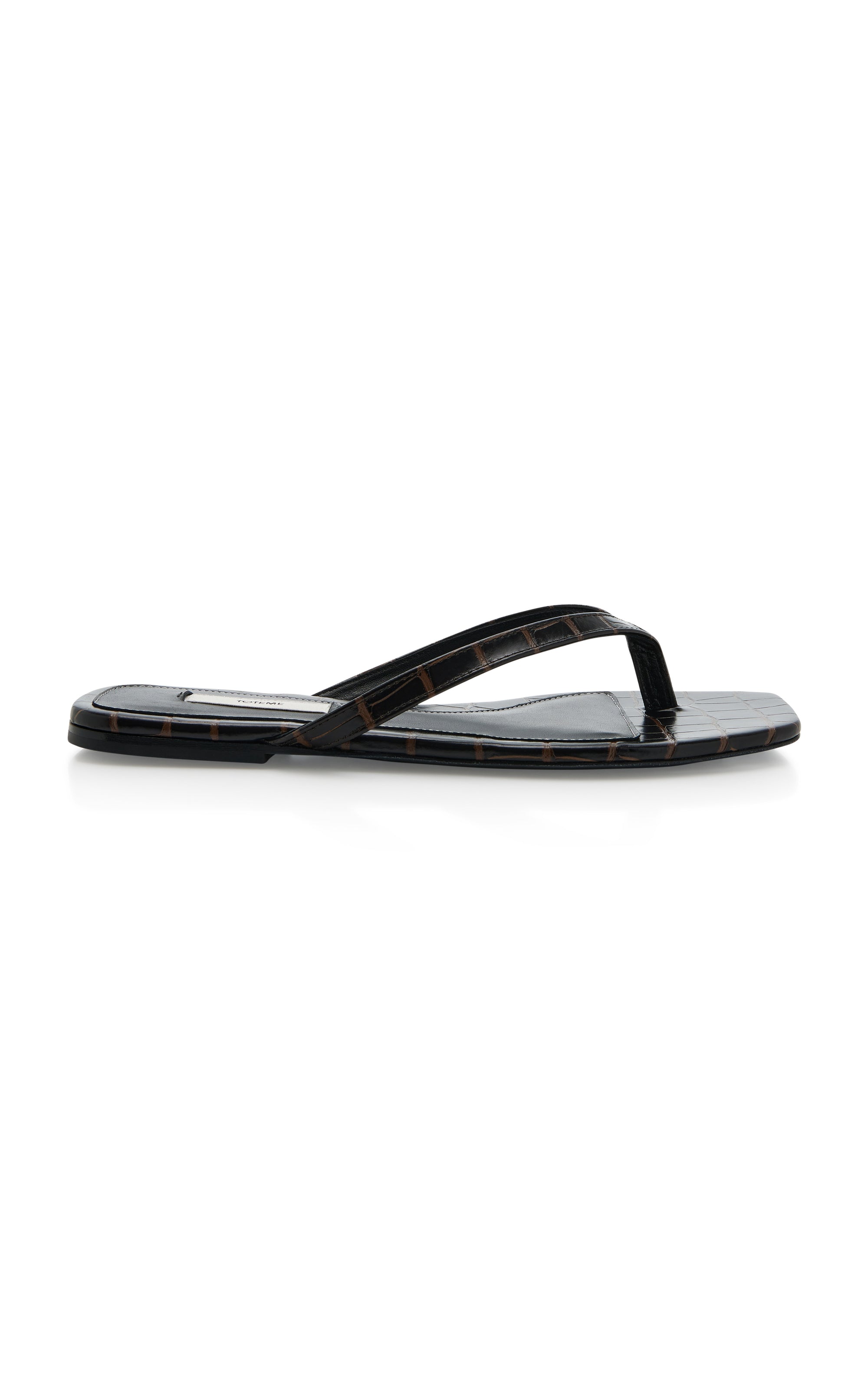 Croc-Effect Leather Flip Flop Sandals