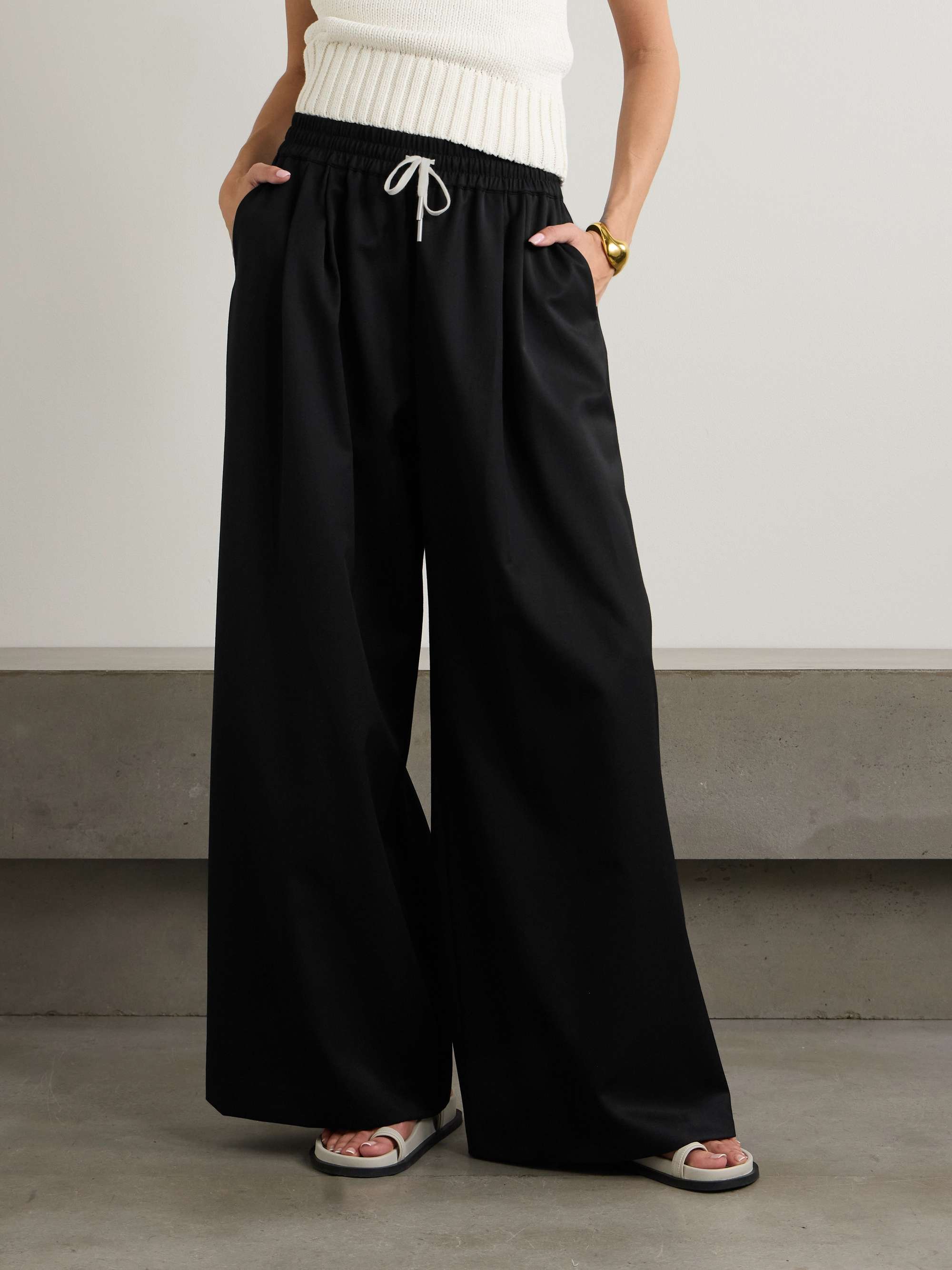 Pleated recycled-twill wide-leg pants