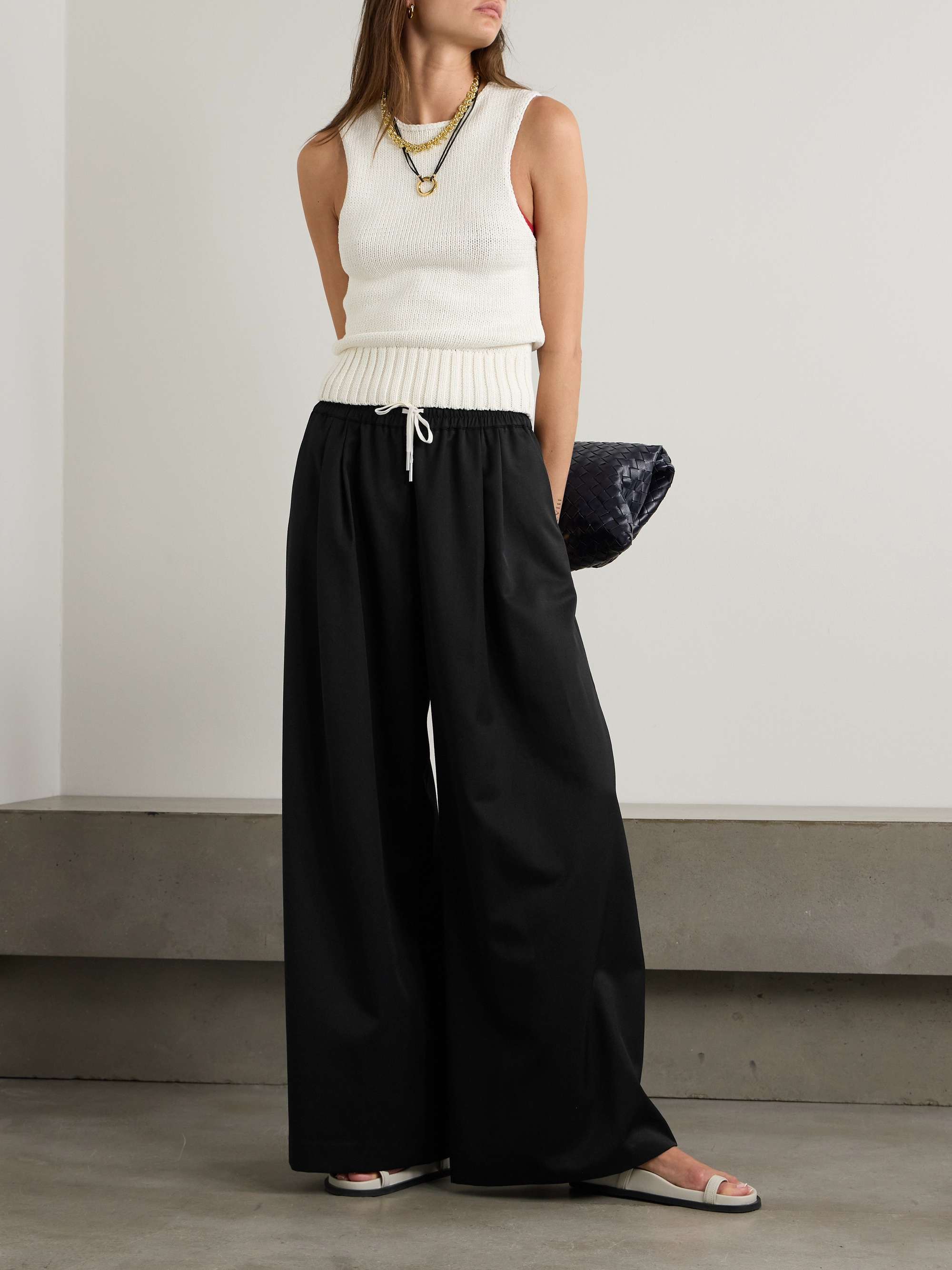 Pleated recycled-twill wide-leg pants