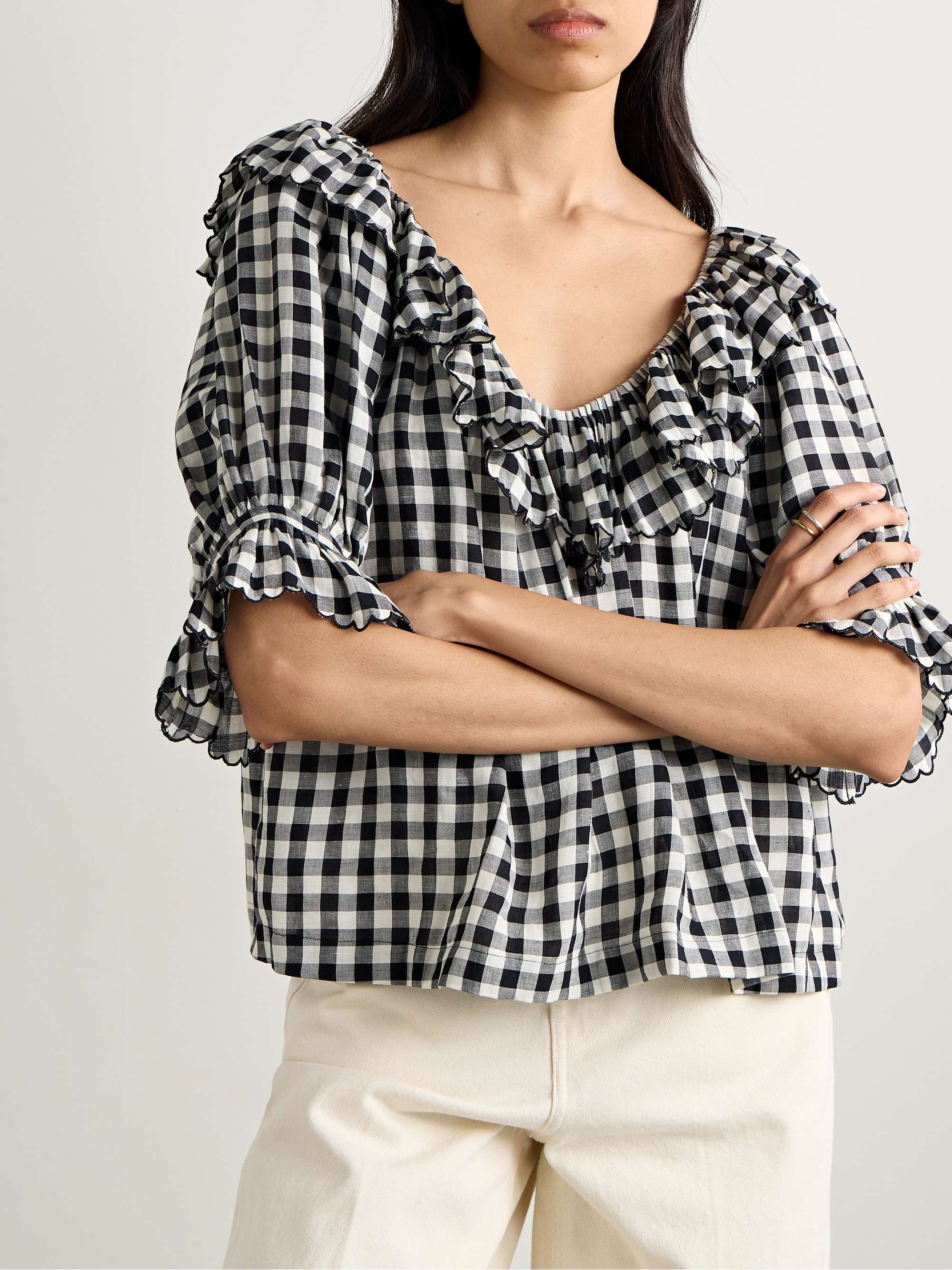 Samara ruffled gingham voile blouse