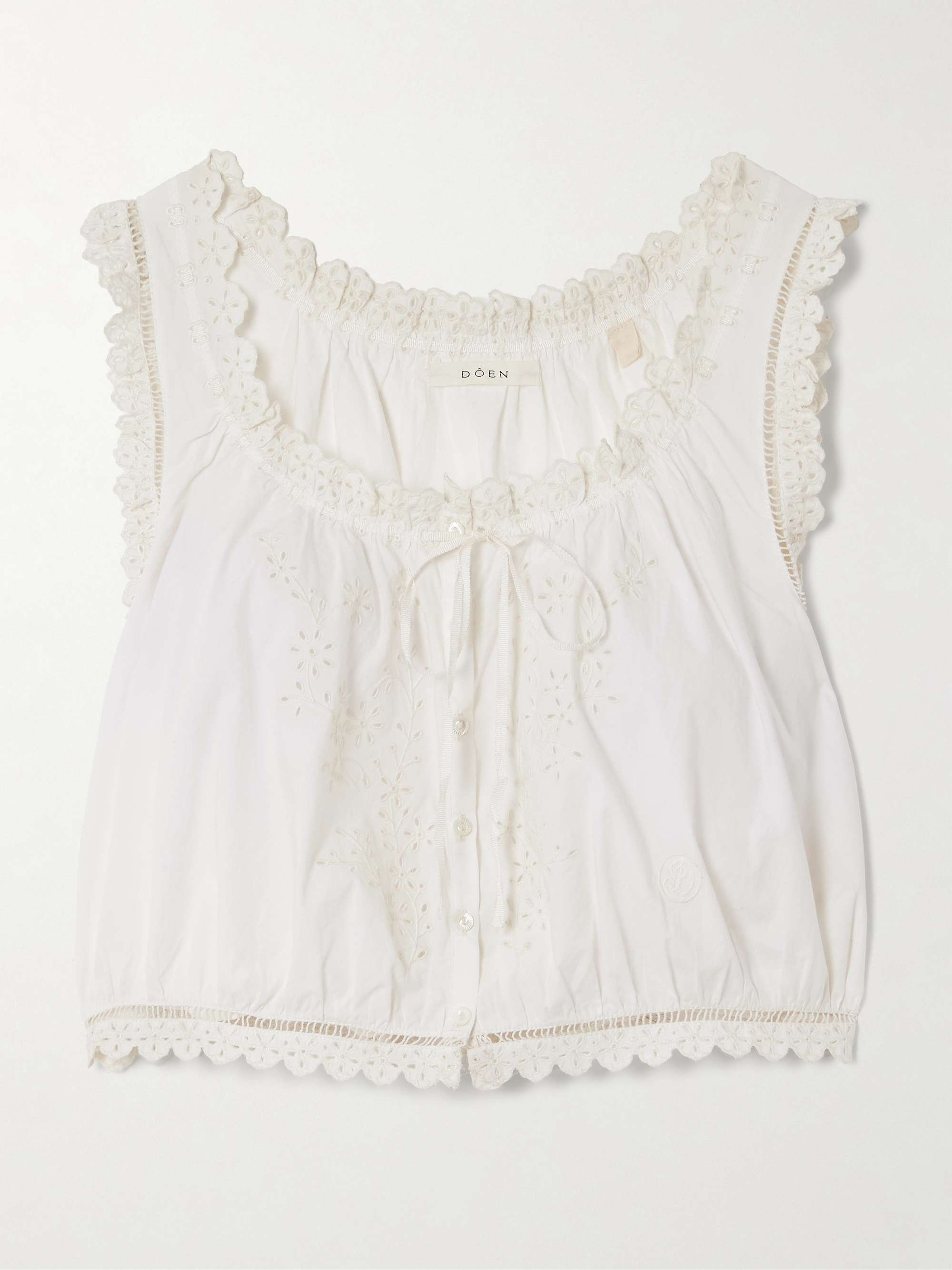 Traveler cropped broderie anglaise organic cotton top