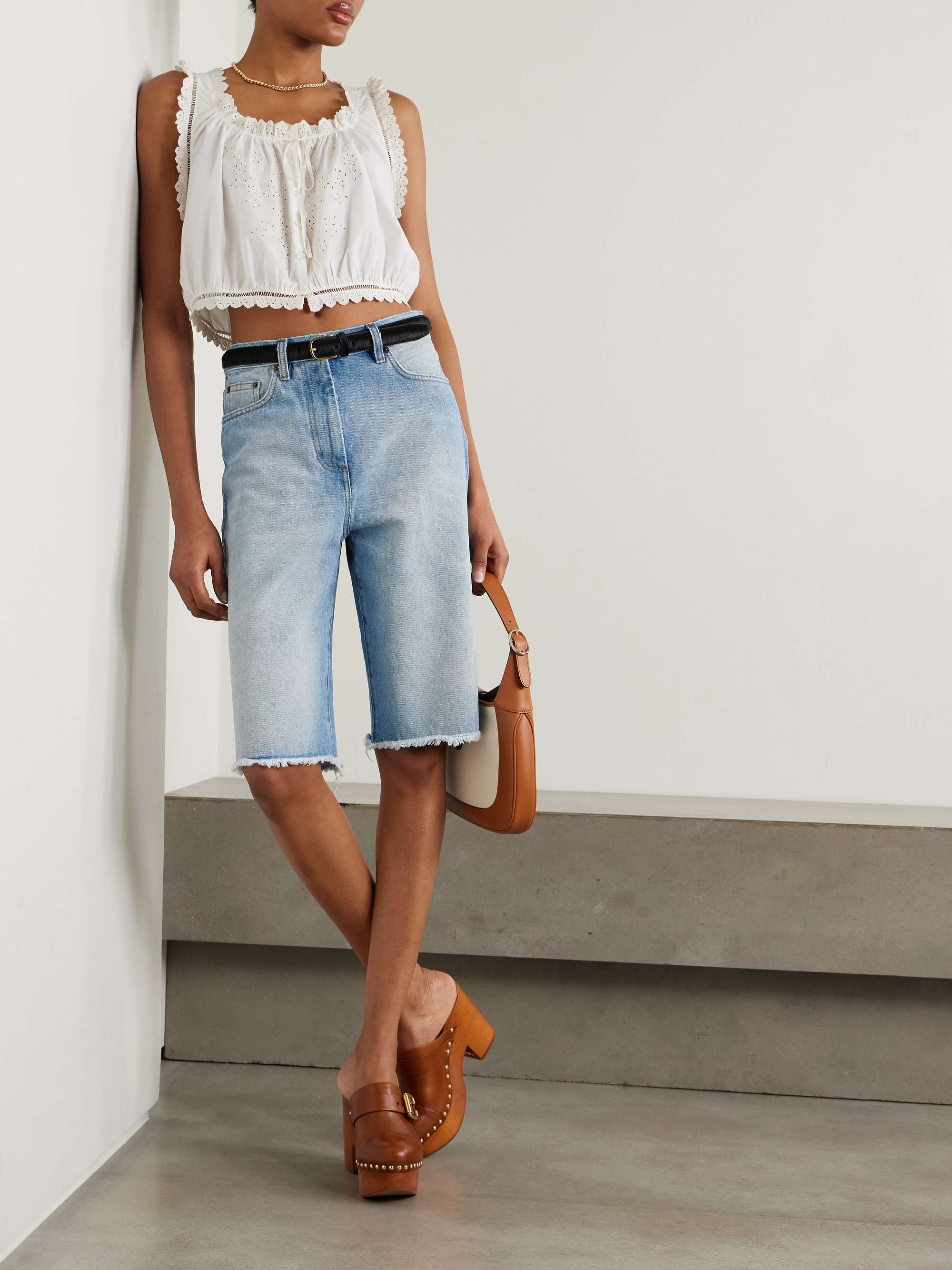 Traveler cropped broderie anglaise organic cotton top