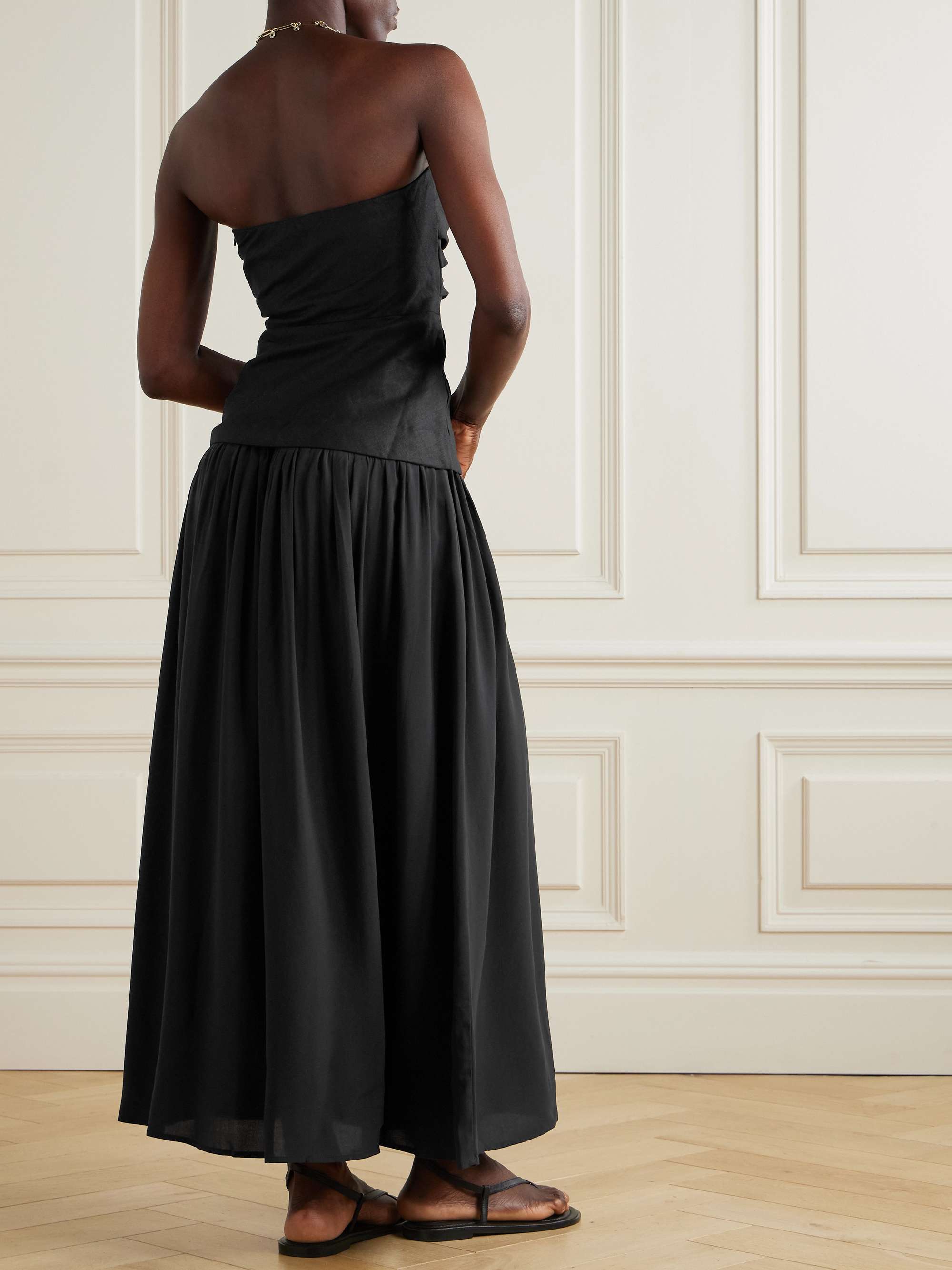 Hedy strapless gathered linen and voile maxi dress
