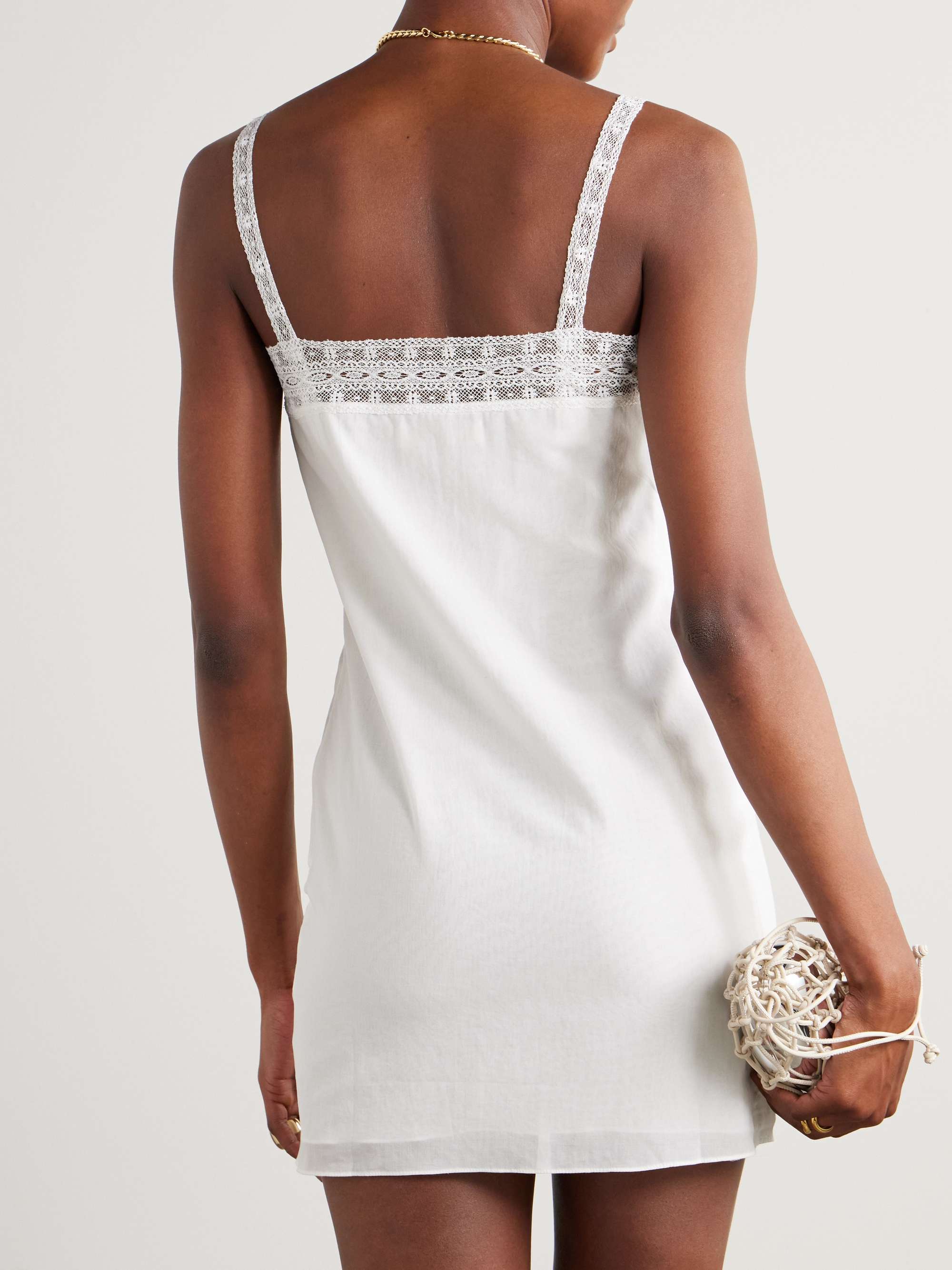 Lace-trimmed cotton-poplin mini dress