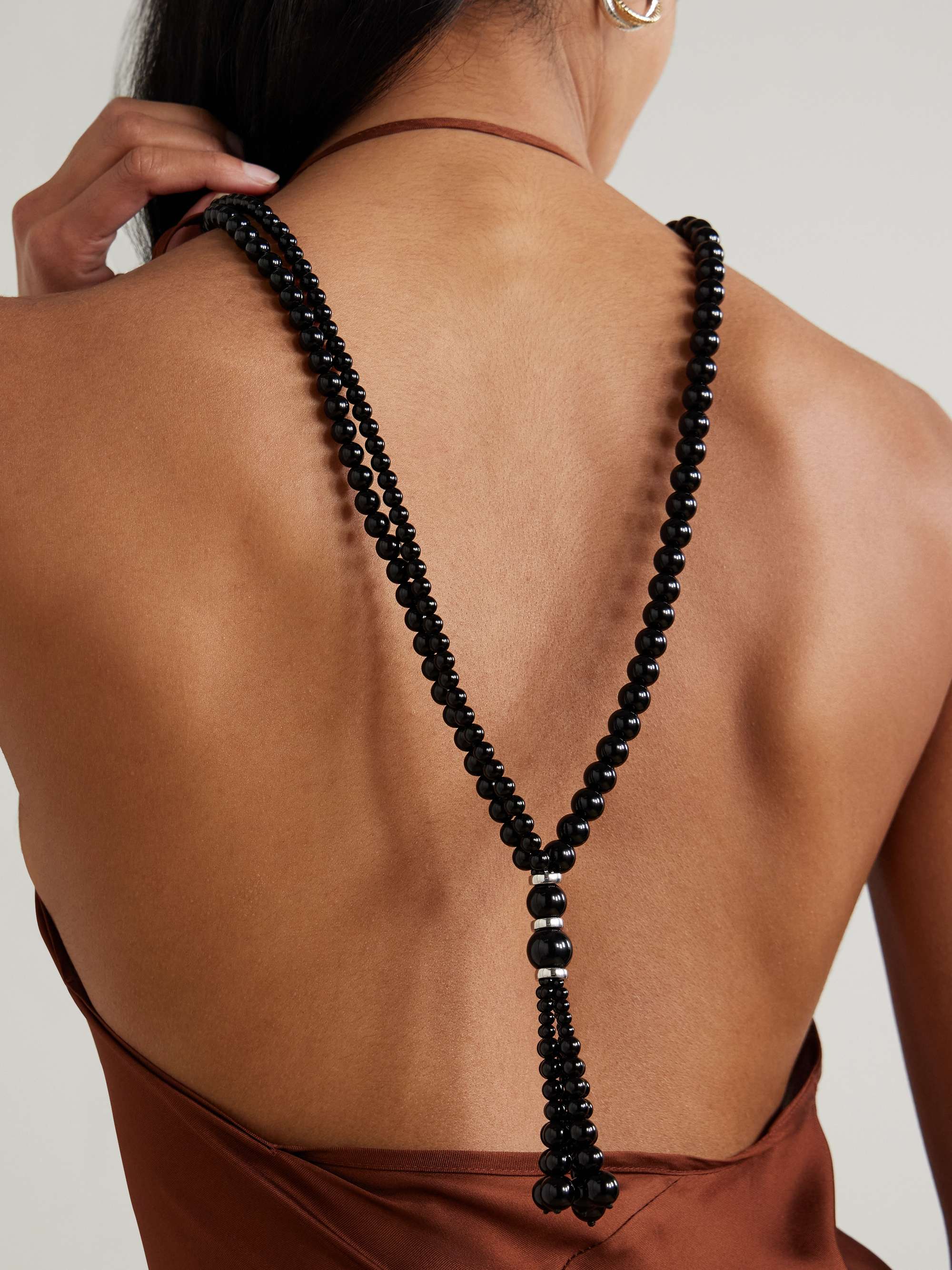 Venice Opera tasseled onyx and silver necklace