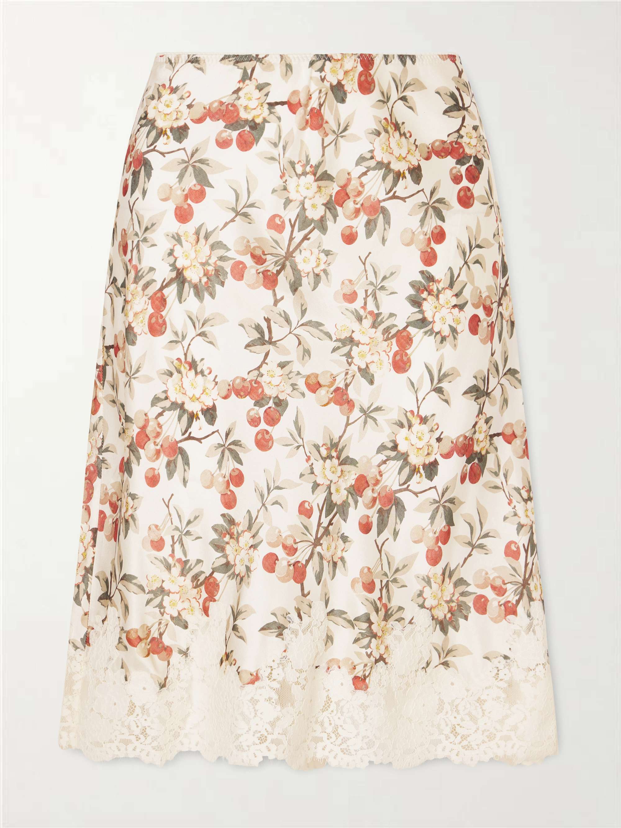 Elowette lace-trimmed silk-satin midi skirt