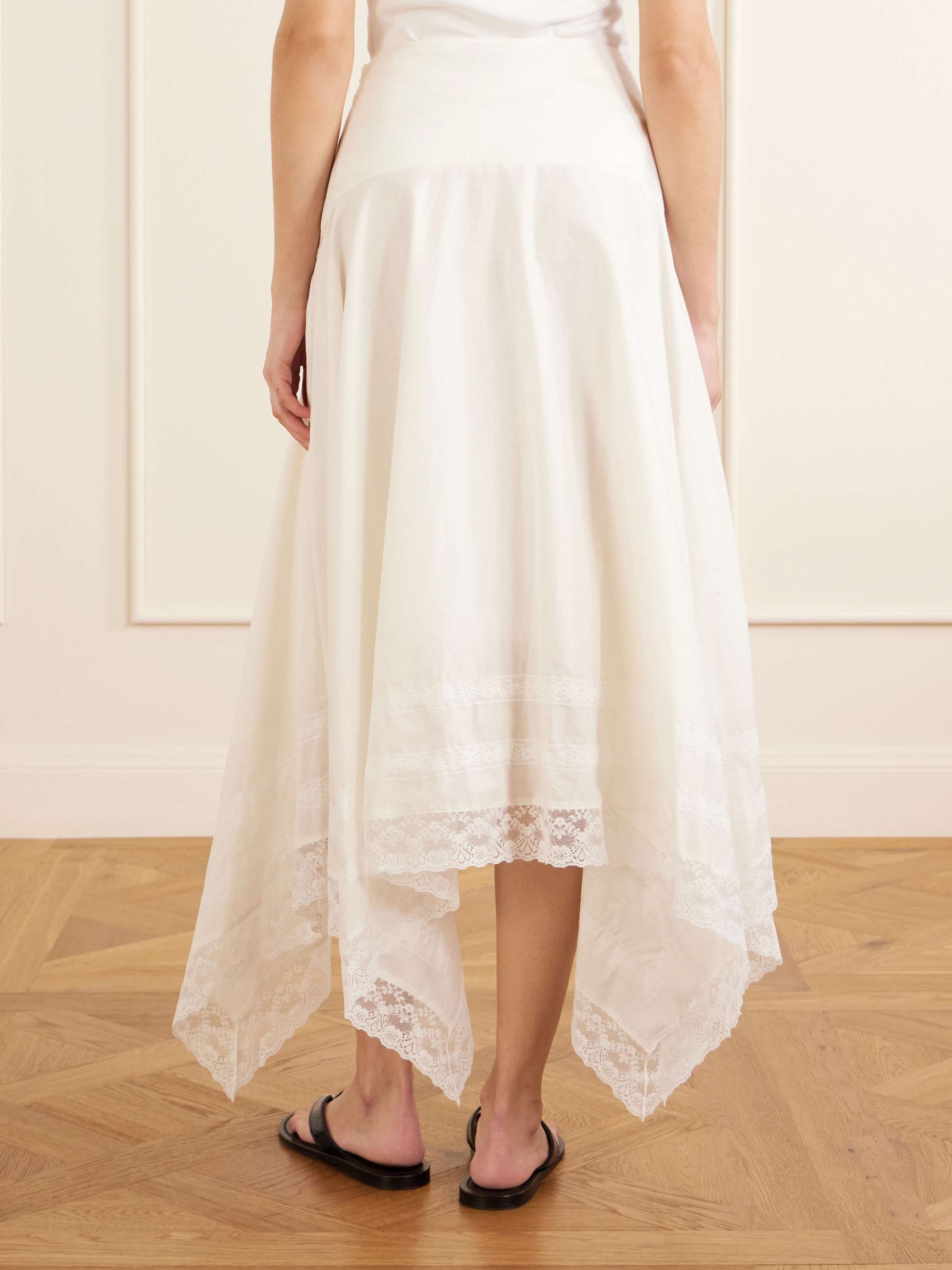 Ainsley asymmetric lace-trimmed cotton-voile maxi skirt