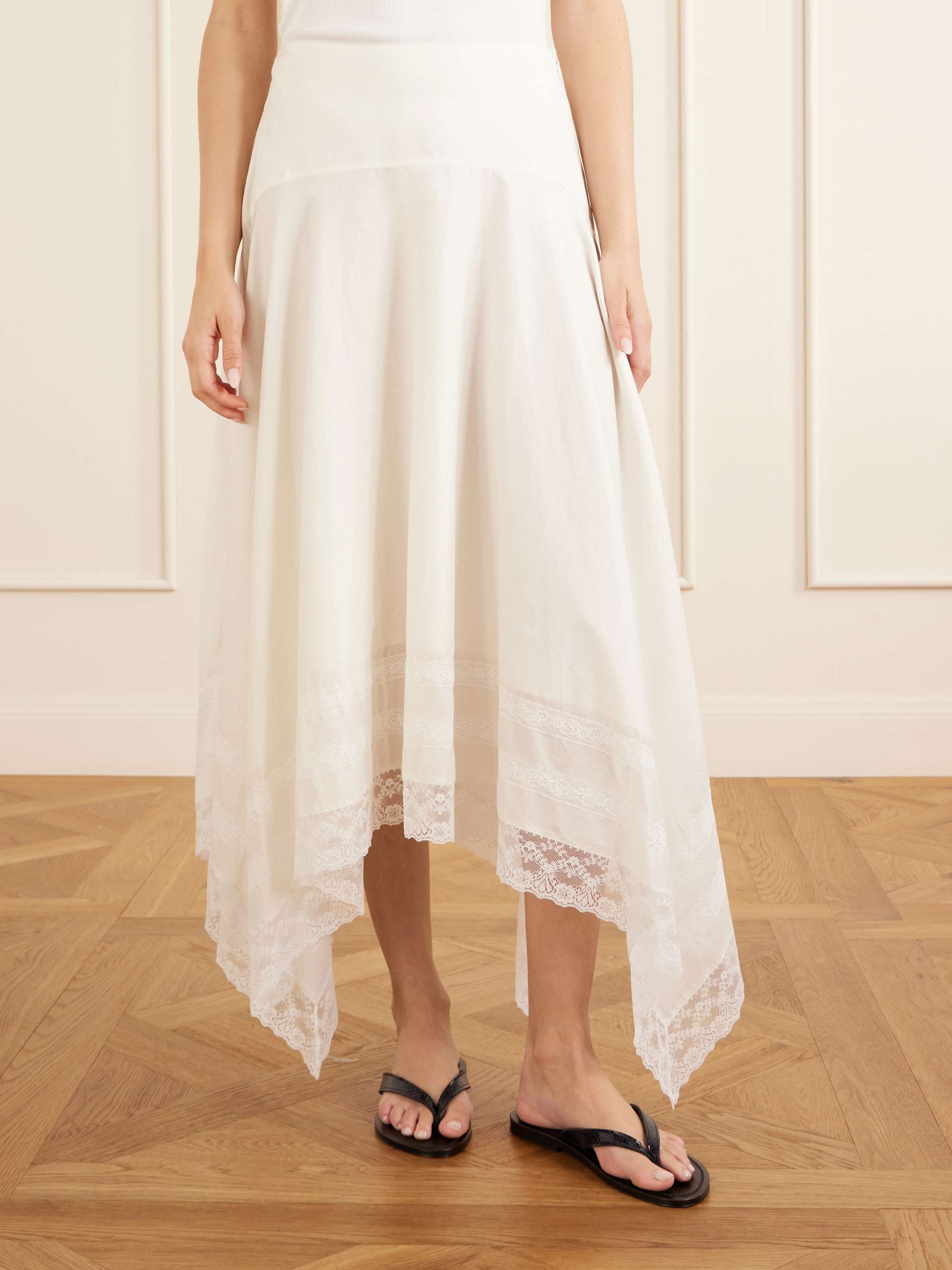 Ainsley asymmetric lace-trimmed cotton-voile maxi skirt
