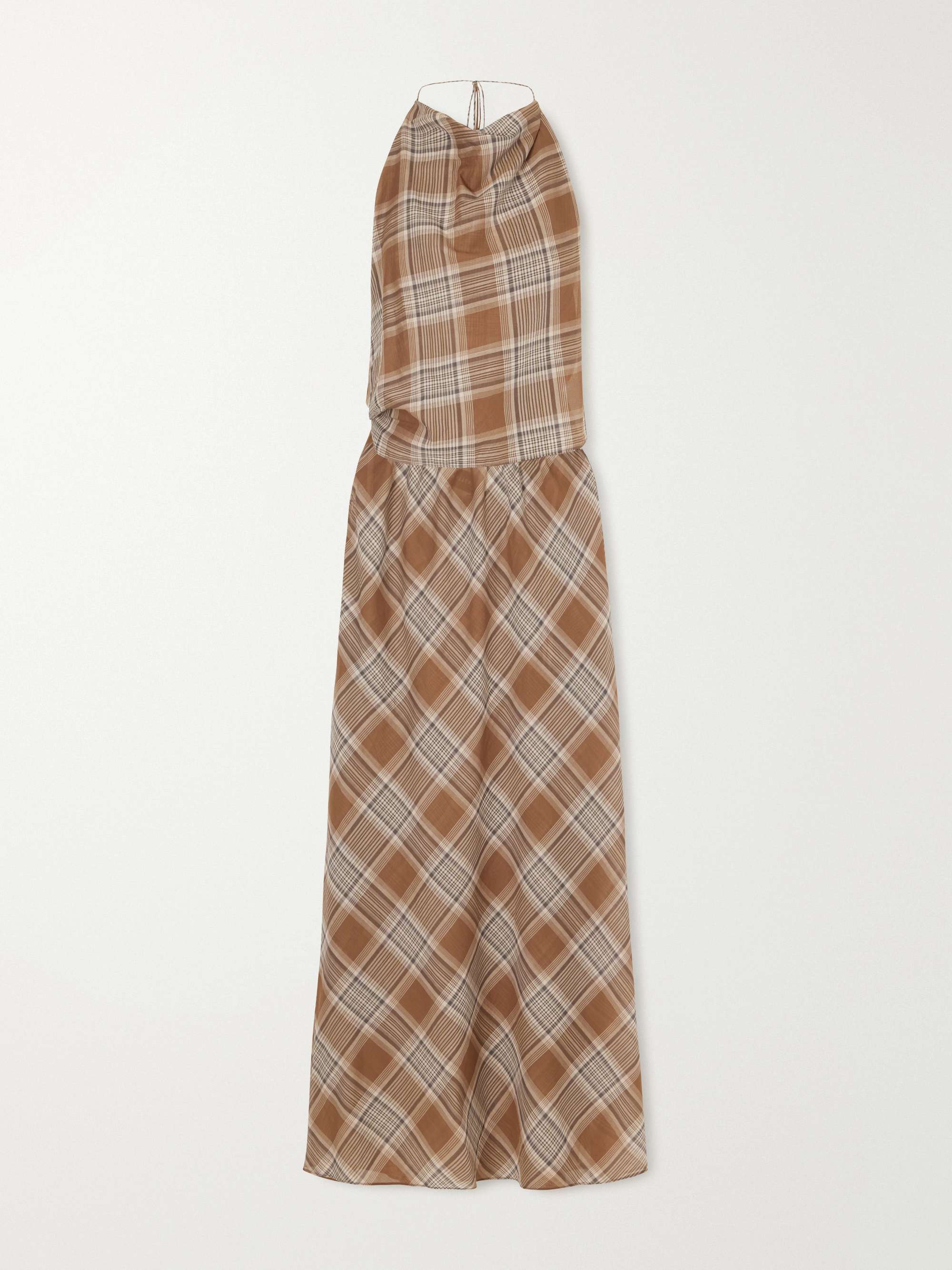 Layered checked cotton-voile midi dress