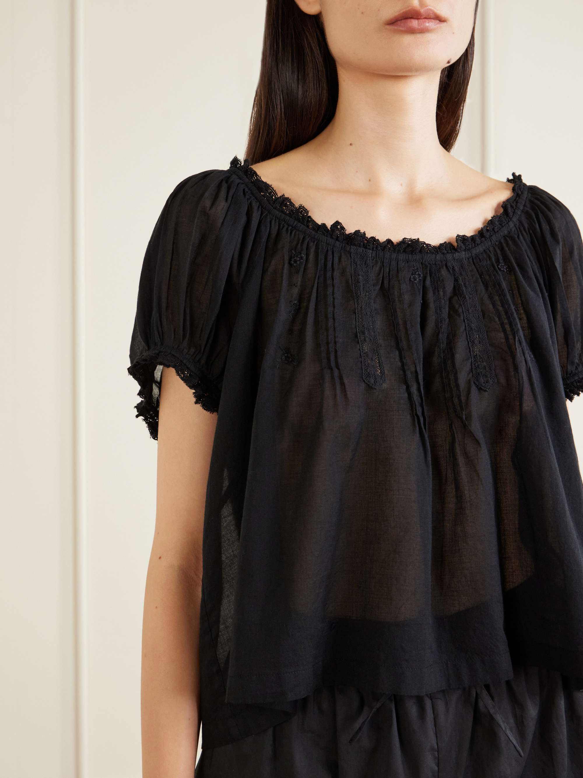 Frederica lace-trimmed organic cotton-voile blouse