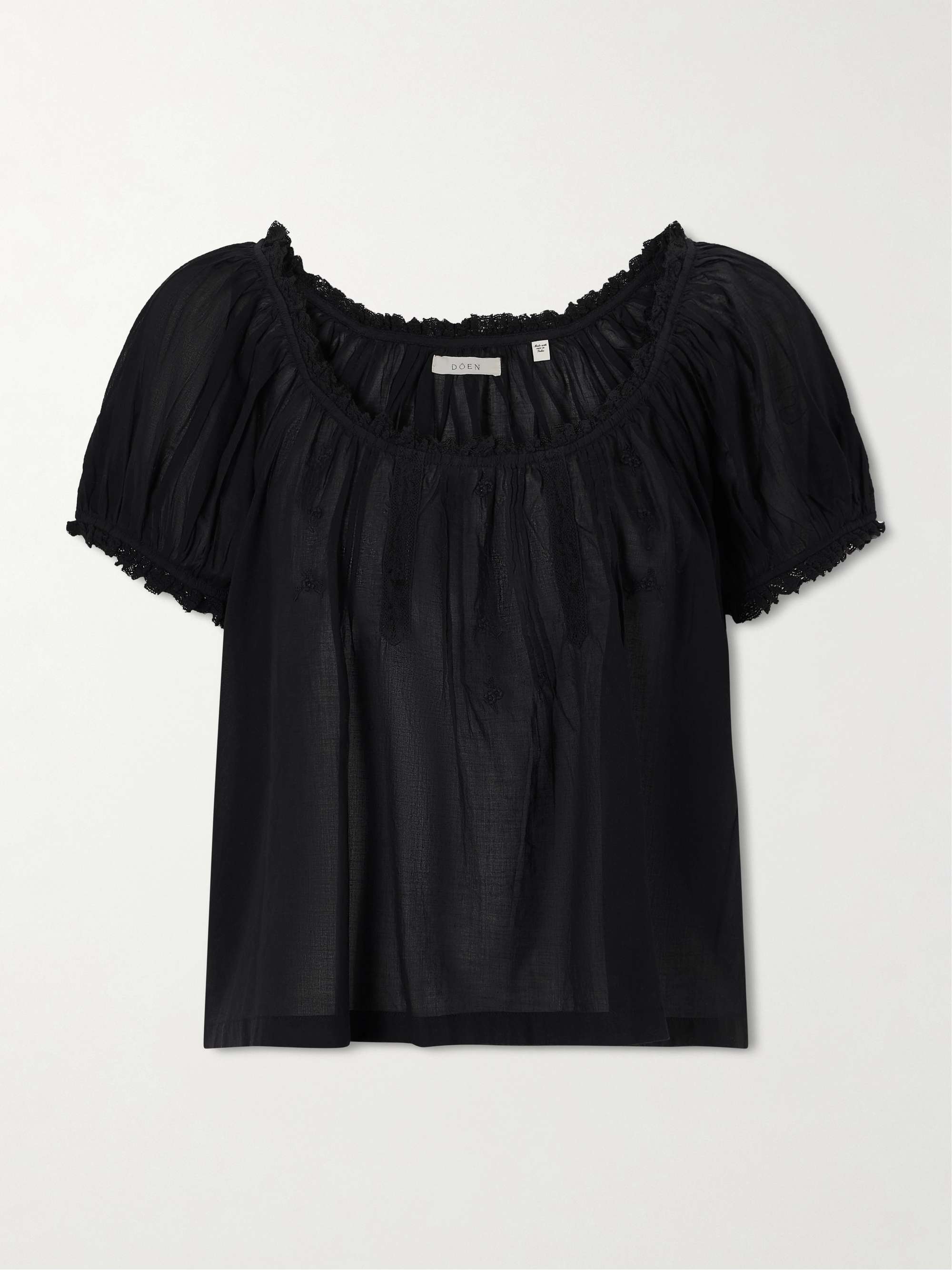 Frederica lace-trimmed organic cotton-voile blouse