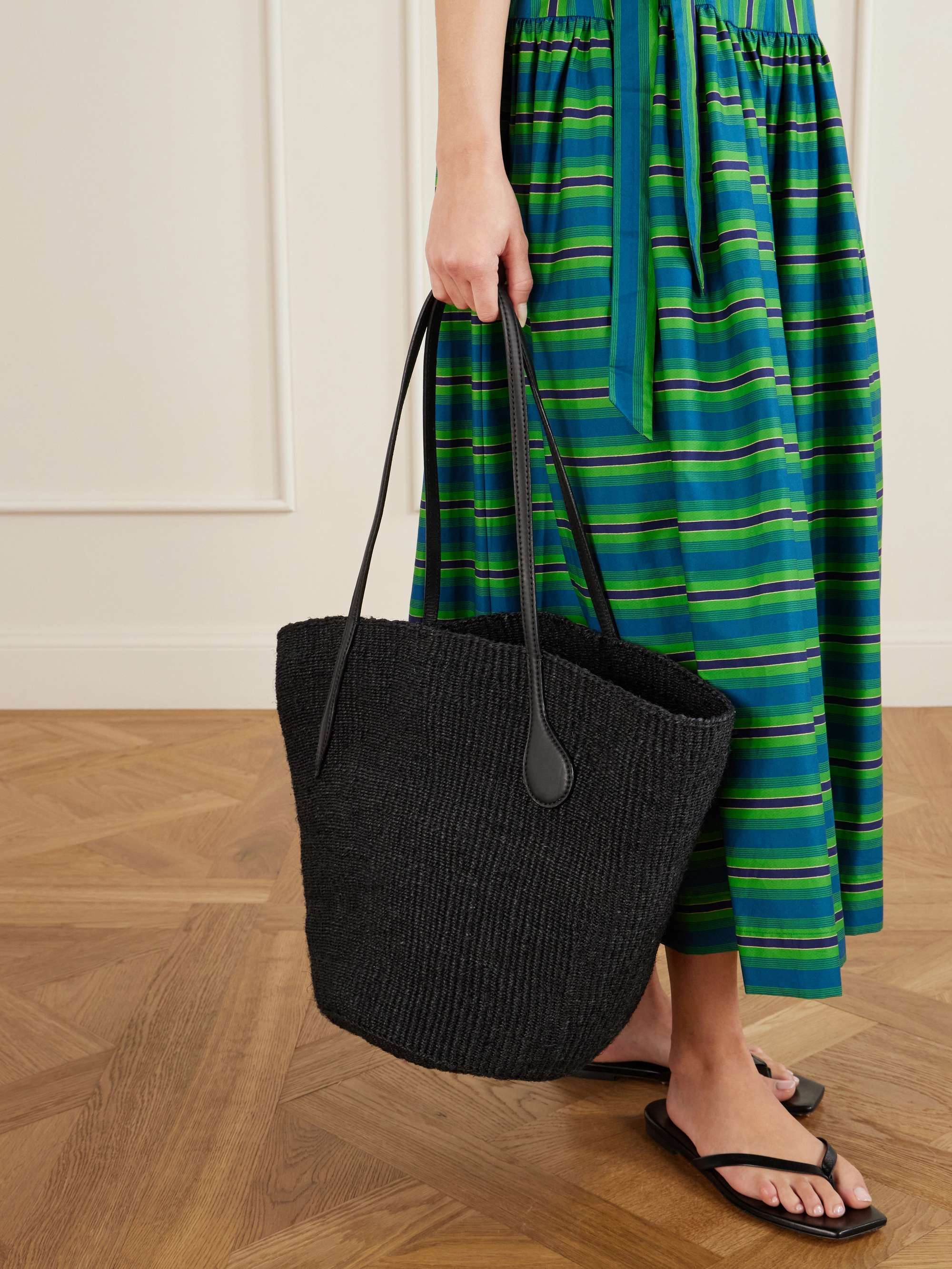Sprout leather-trimmed sisal tote bag