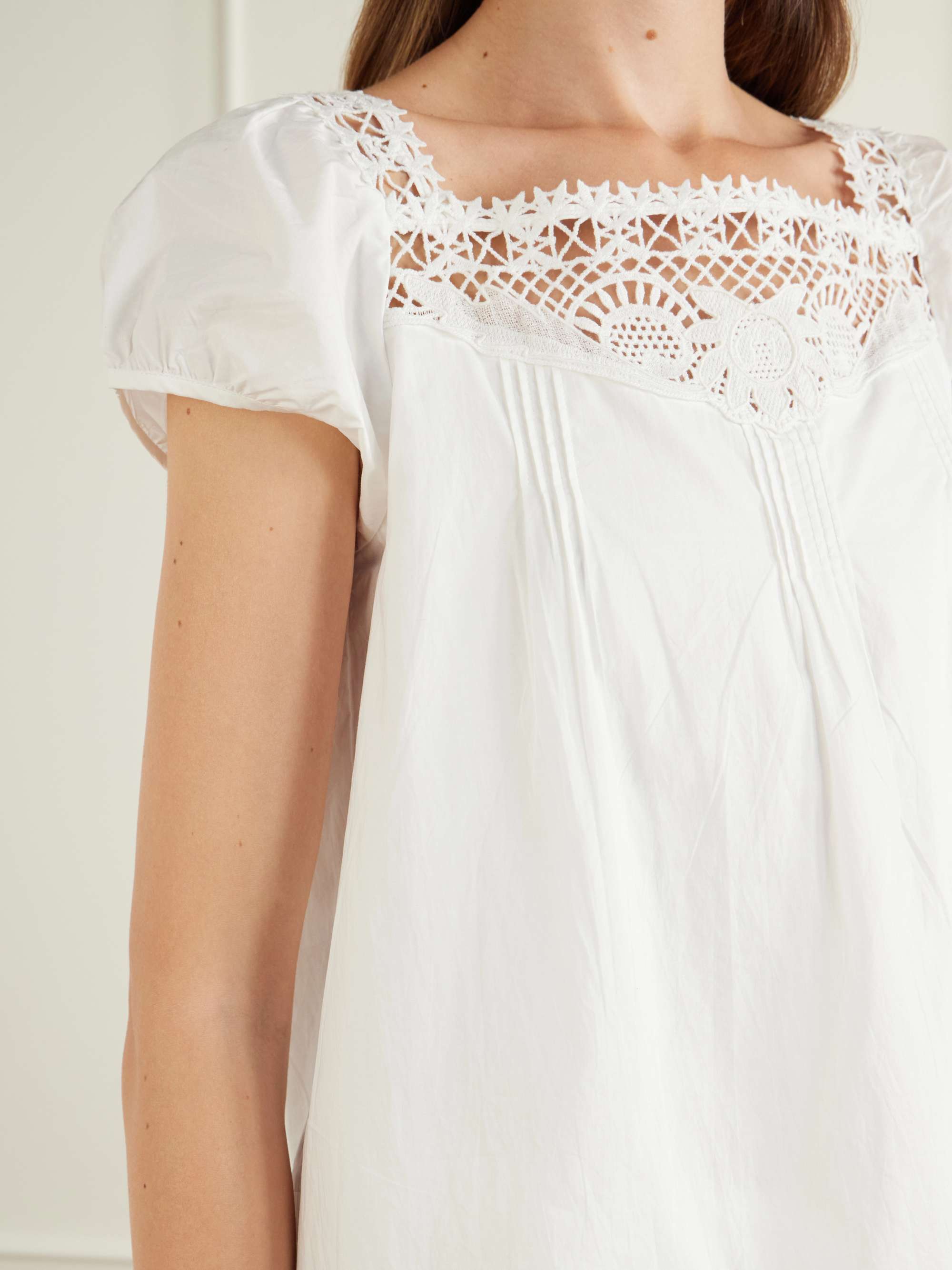 Veda broderie anglaise-trimmed organic cotton-poplin top