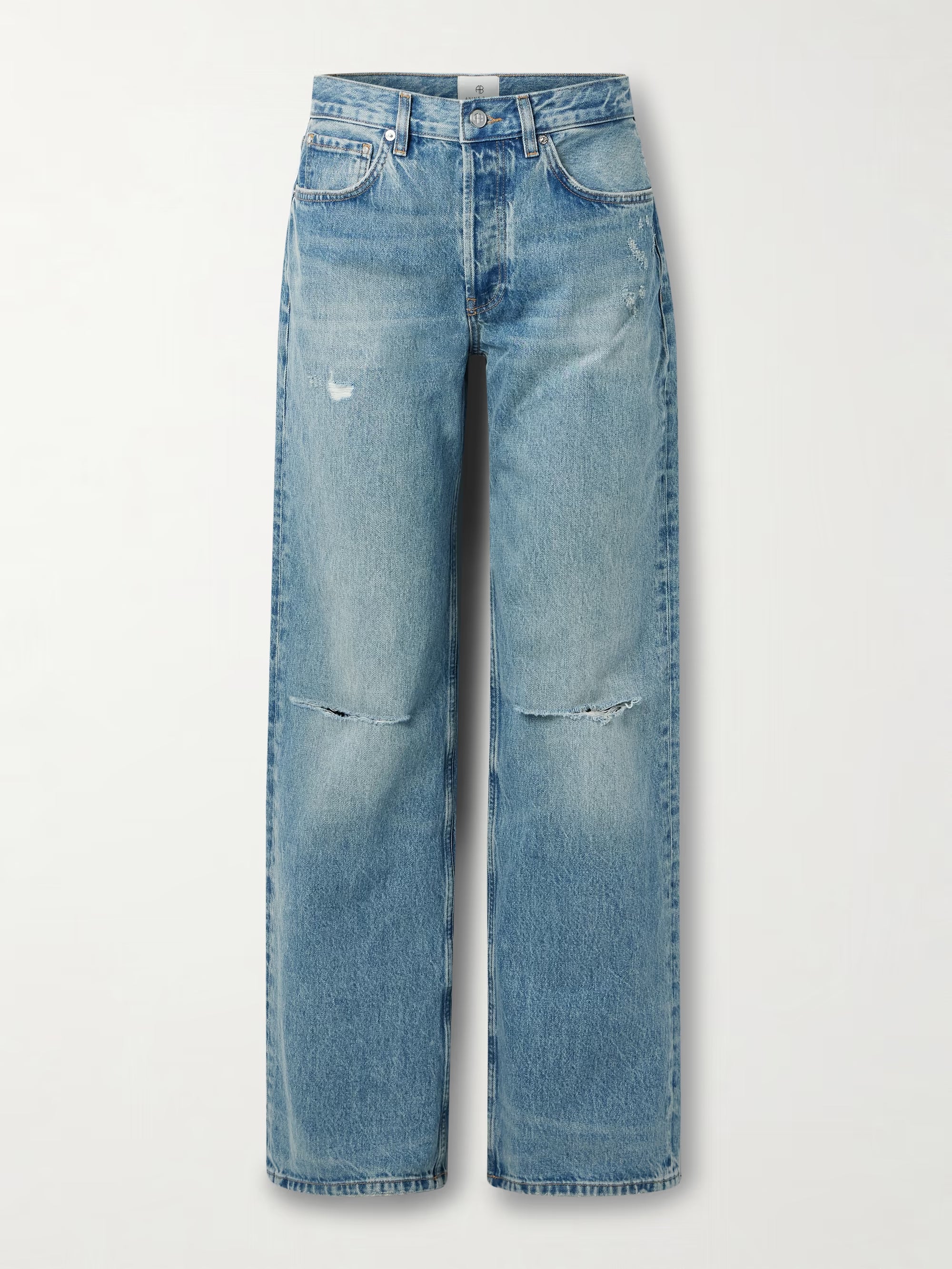 Hugh distressed high-rise wide-leg jeans