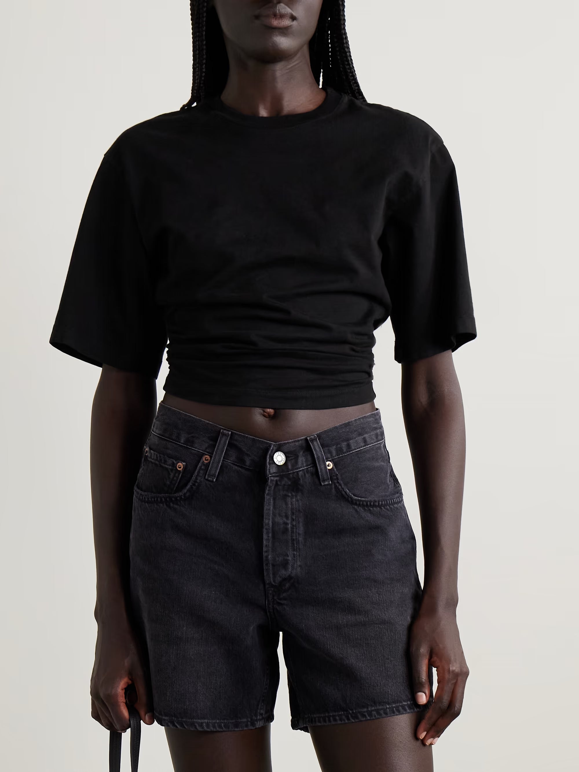 Shari ruched cotton-jersey T-shirt
