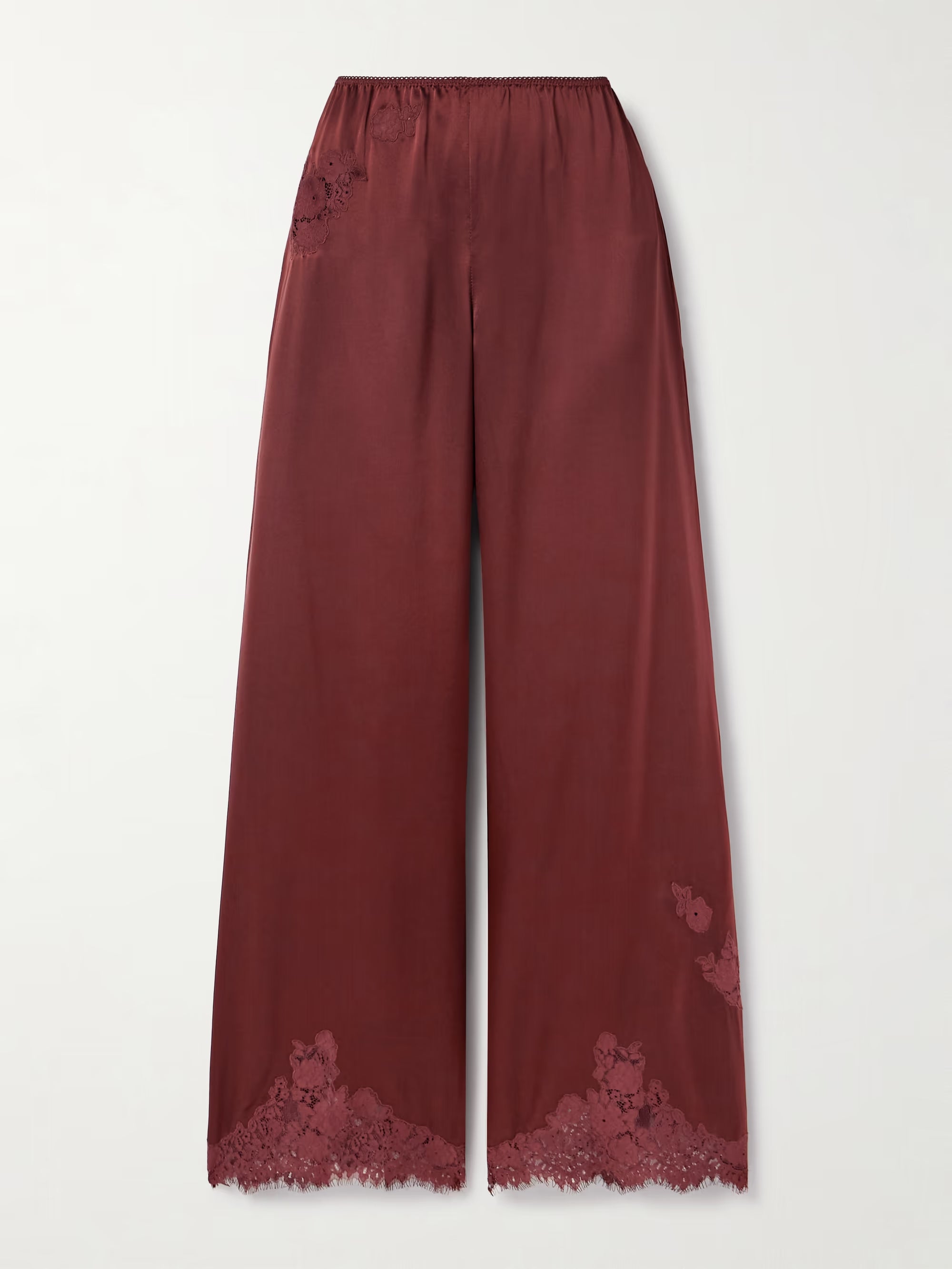Lavon lace-trimmed silk-satin wide-leg pants