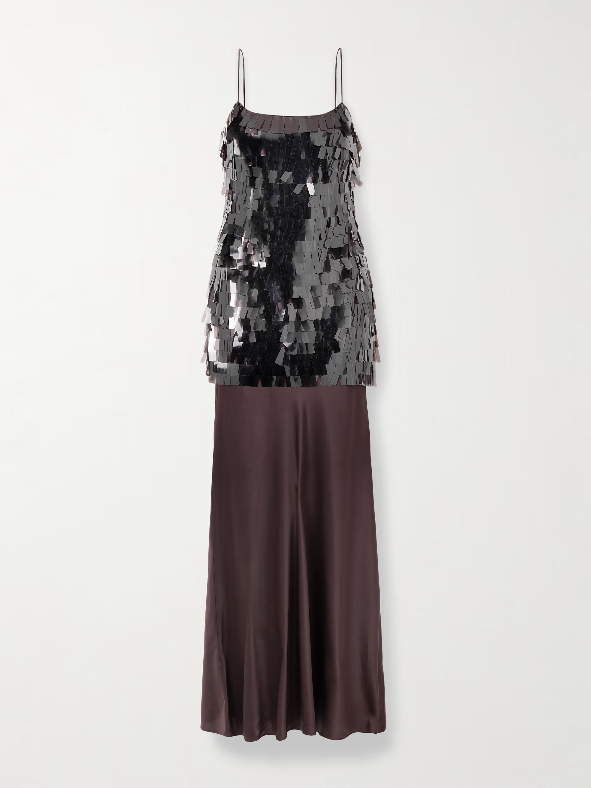 Mesa paillette-embellished mesh and silk-blend satin maxi dress