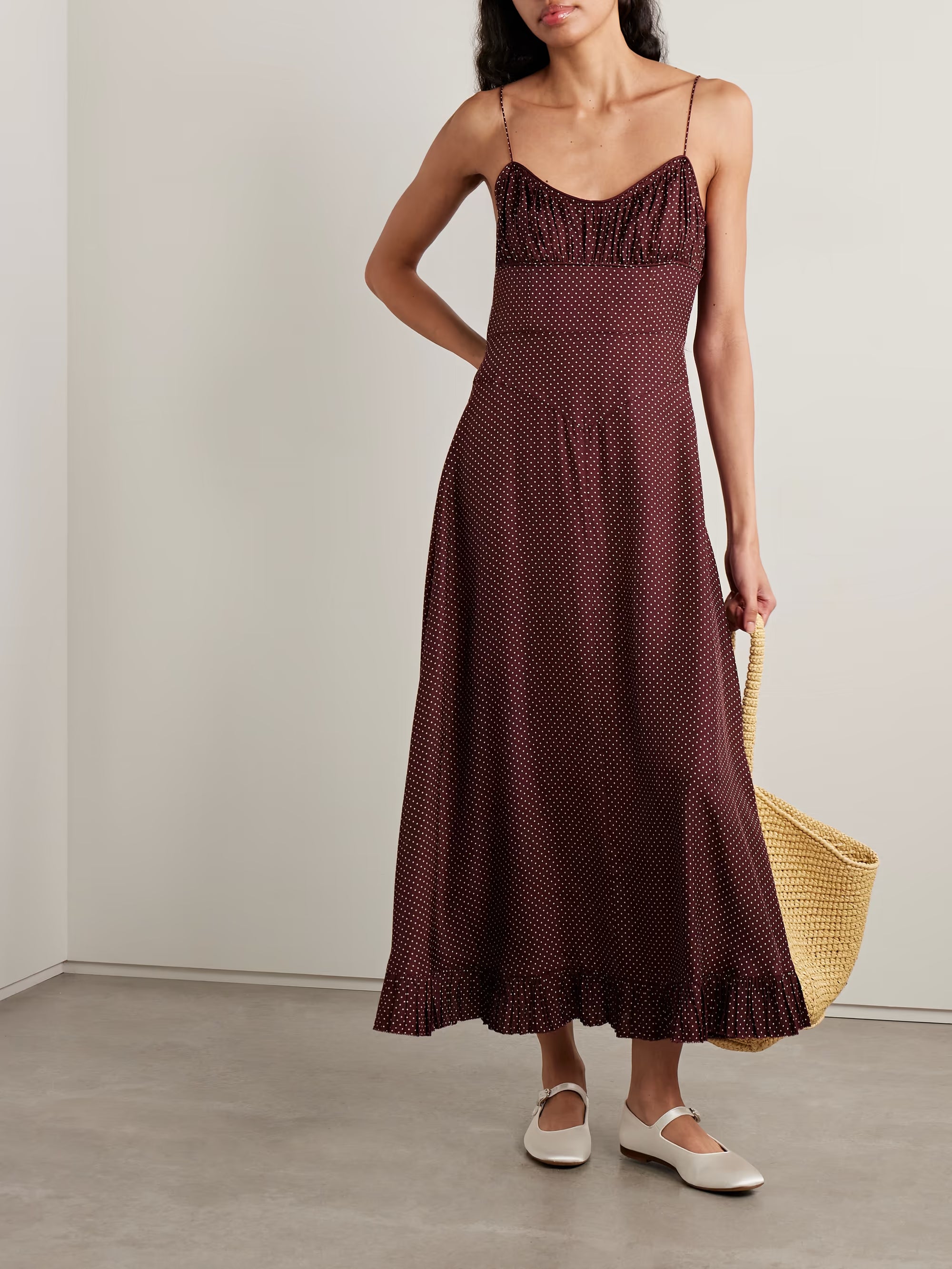 Rosaria gathered polka-dot silk-blend midi dress
