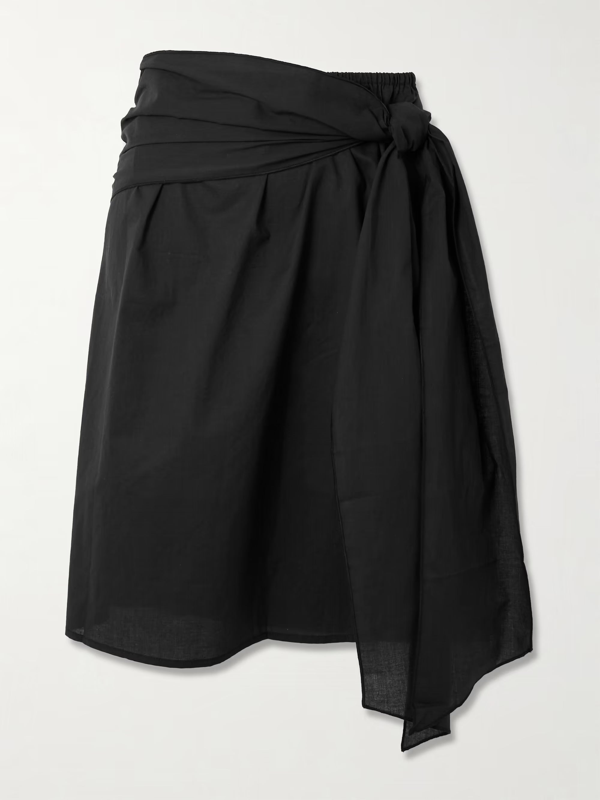 Tie-detailed organic cotton-voile midi skirt