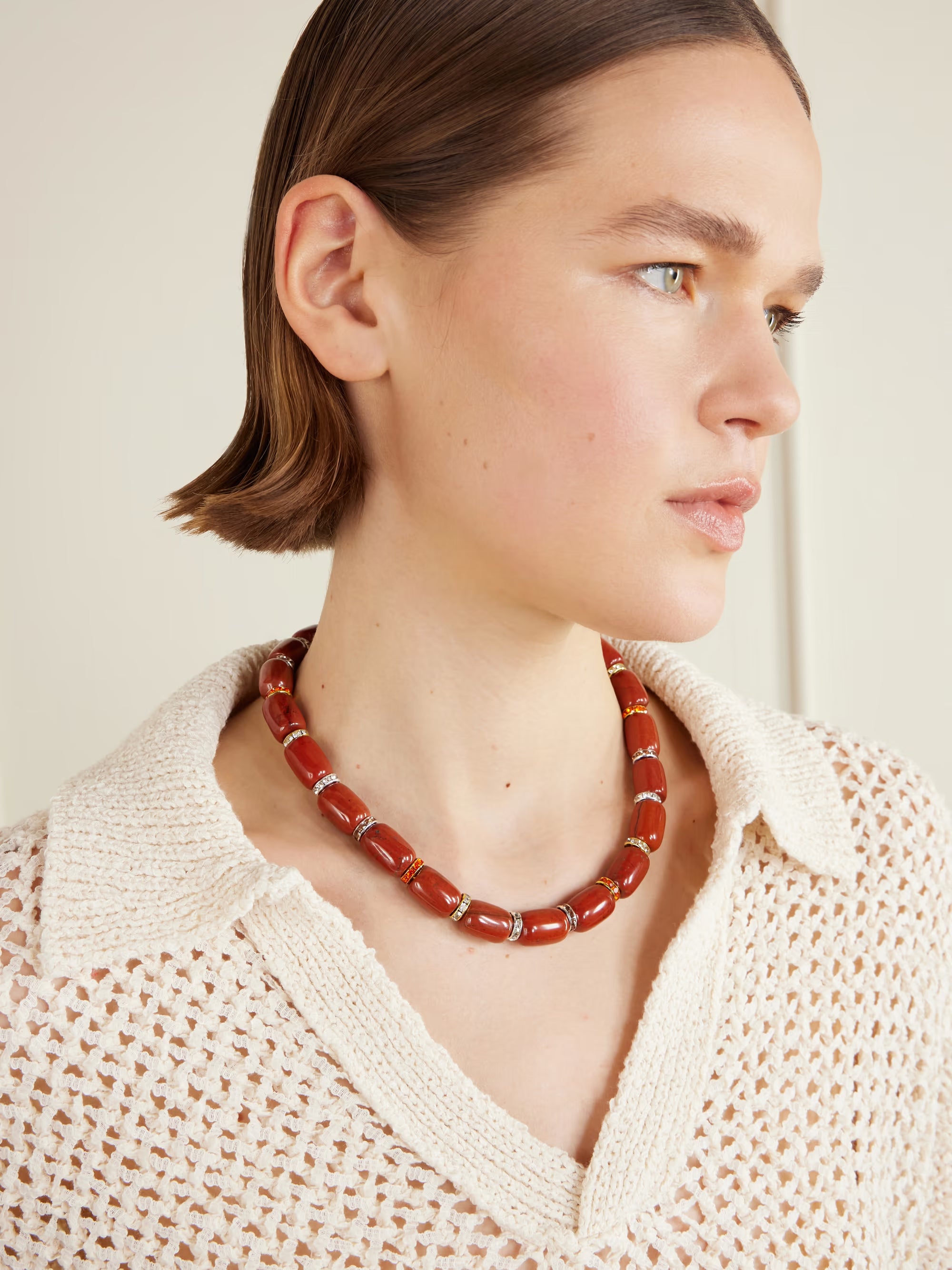 Rhodium-plated jasper necklace