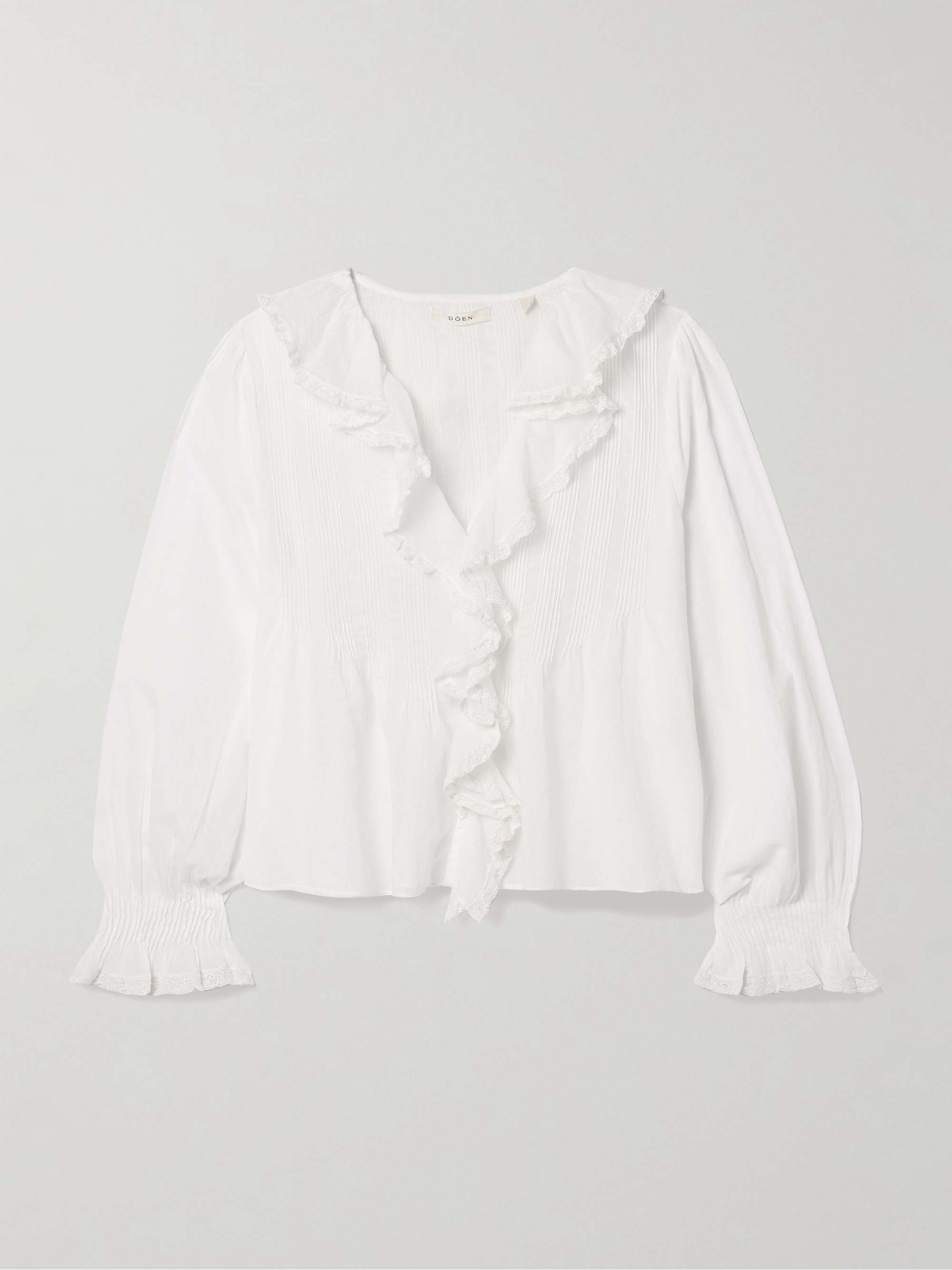 Hardy lace-trimmed ruffled pintucked organic cotton-voile blouse