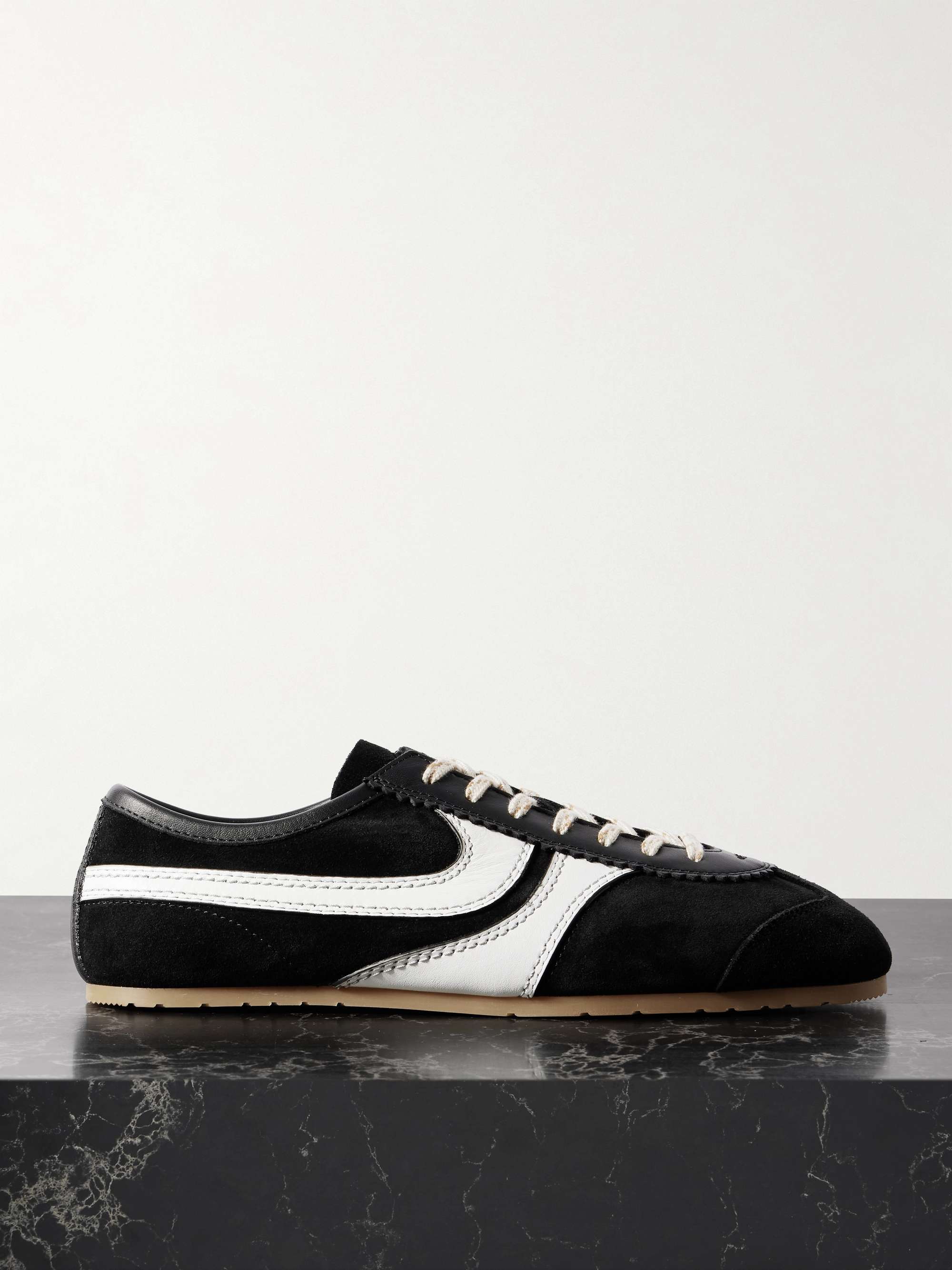 Leather-trimmed suede sneakers