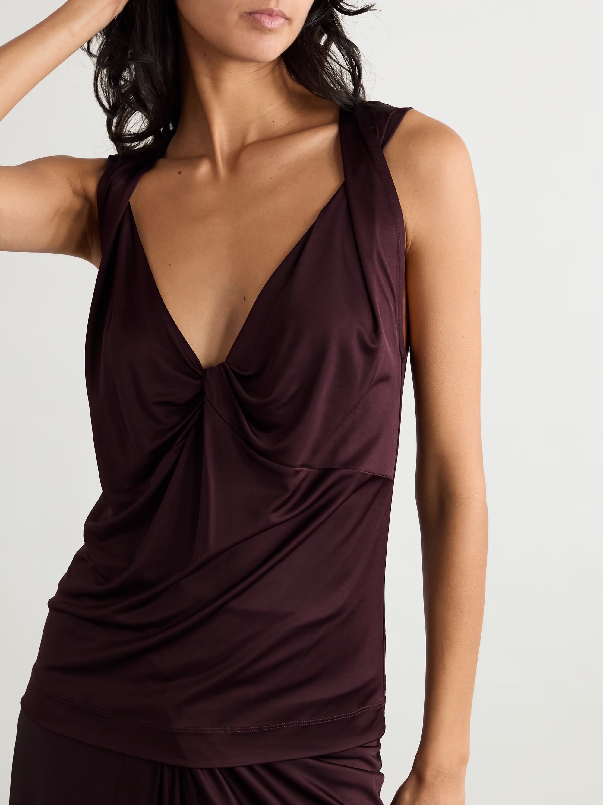 Twist-front satin-jersey top