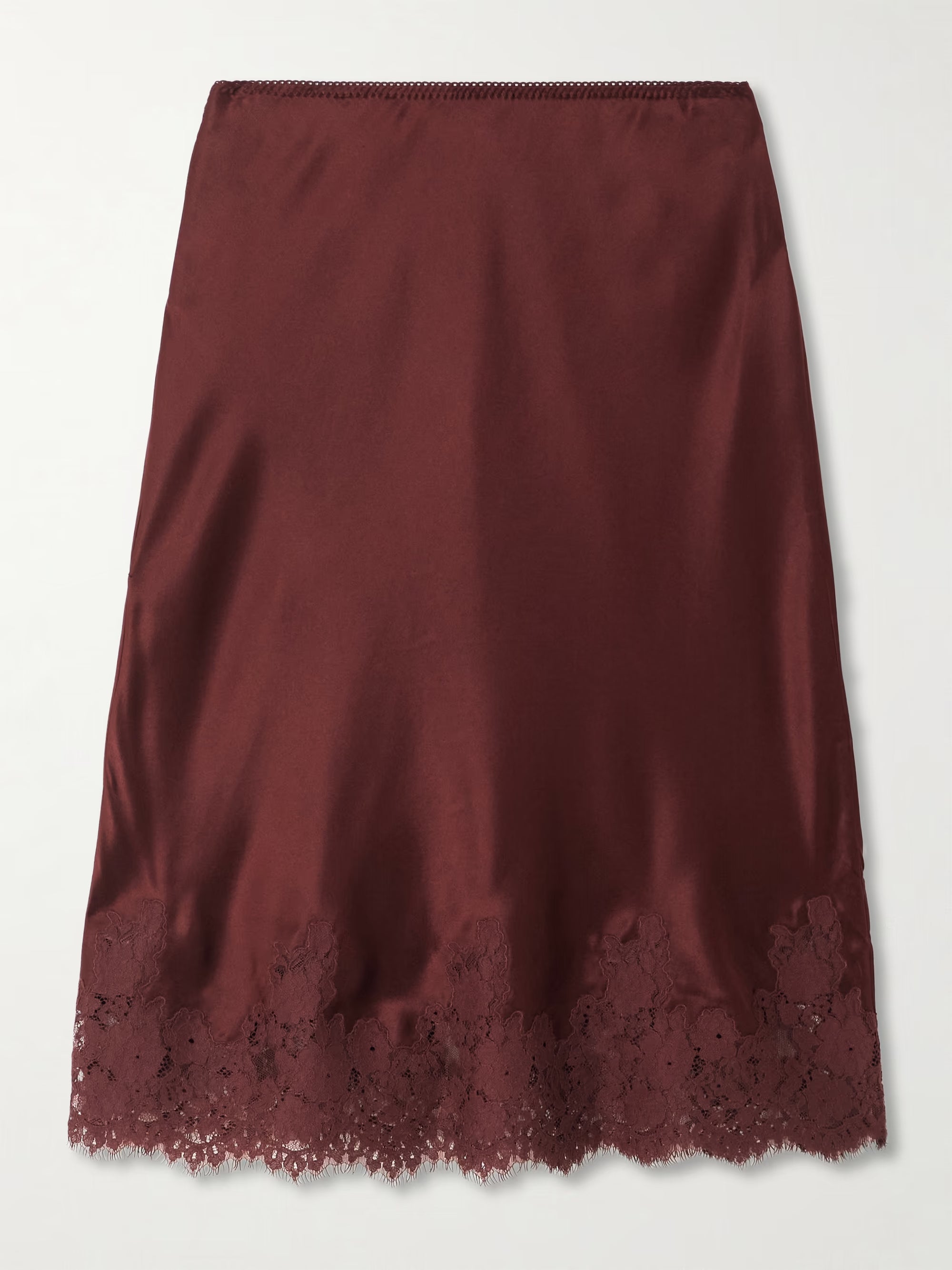 Elowette lace-trimmed silk-satin midi skirt