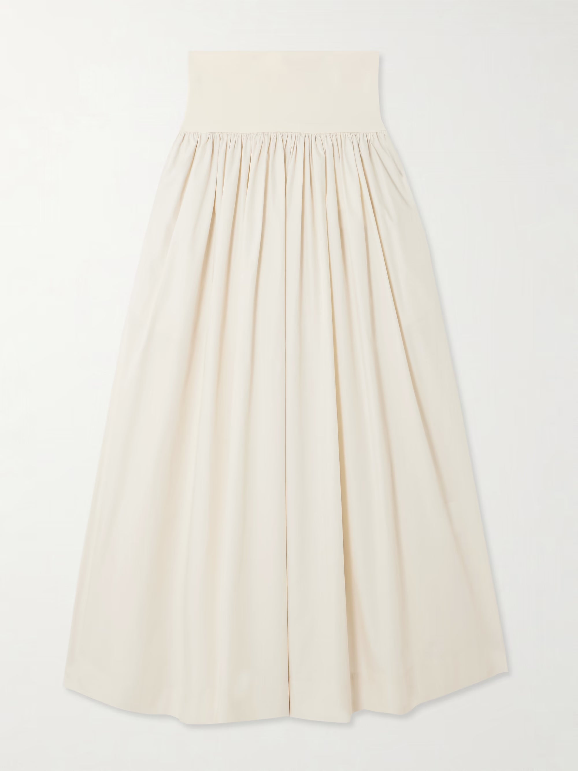 Gathered organic cotton-poplin and stretch-knit maxi skirt