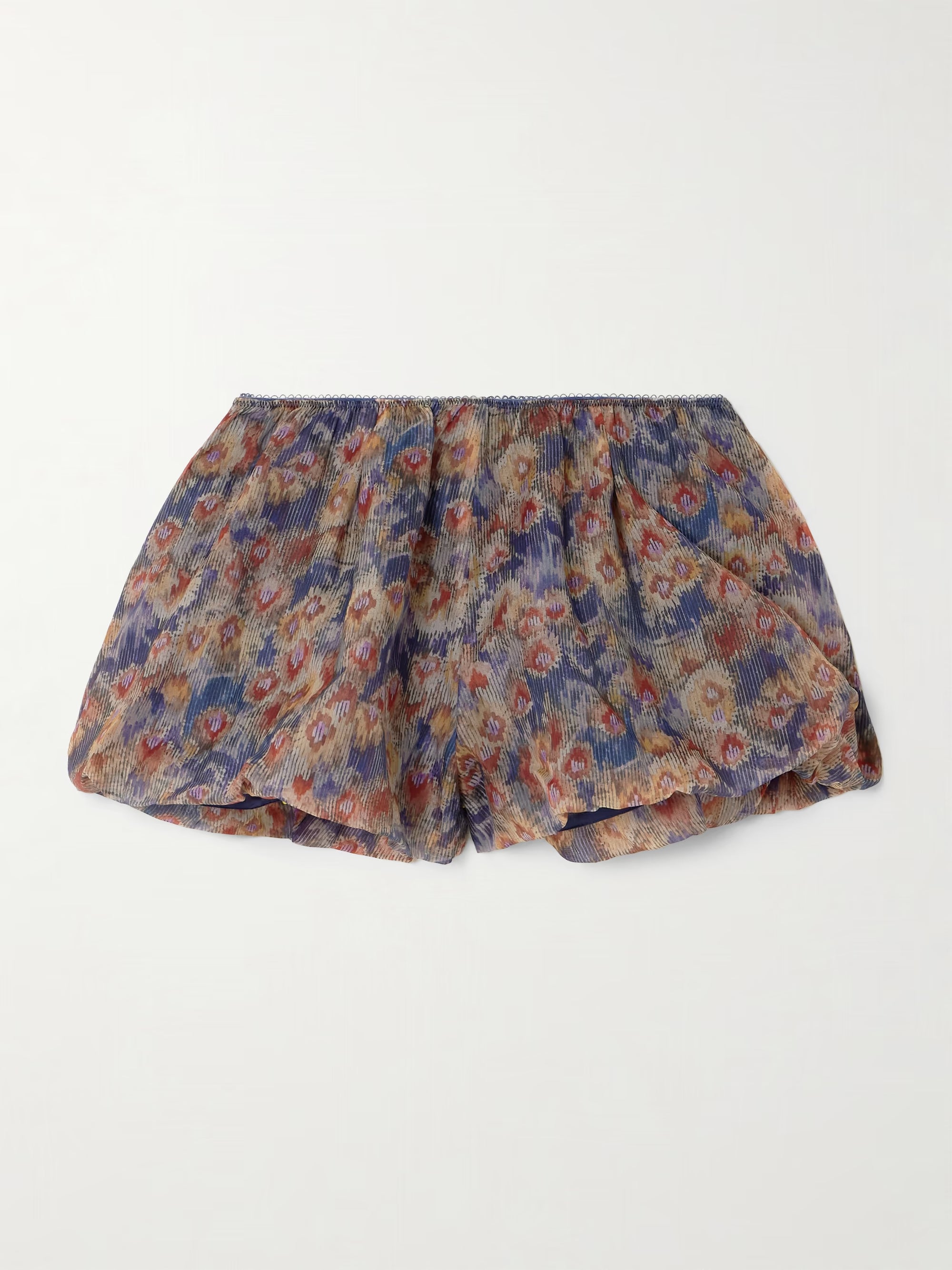 Fiore picot-trimmed gathered floral-print silk-organza shorts