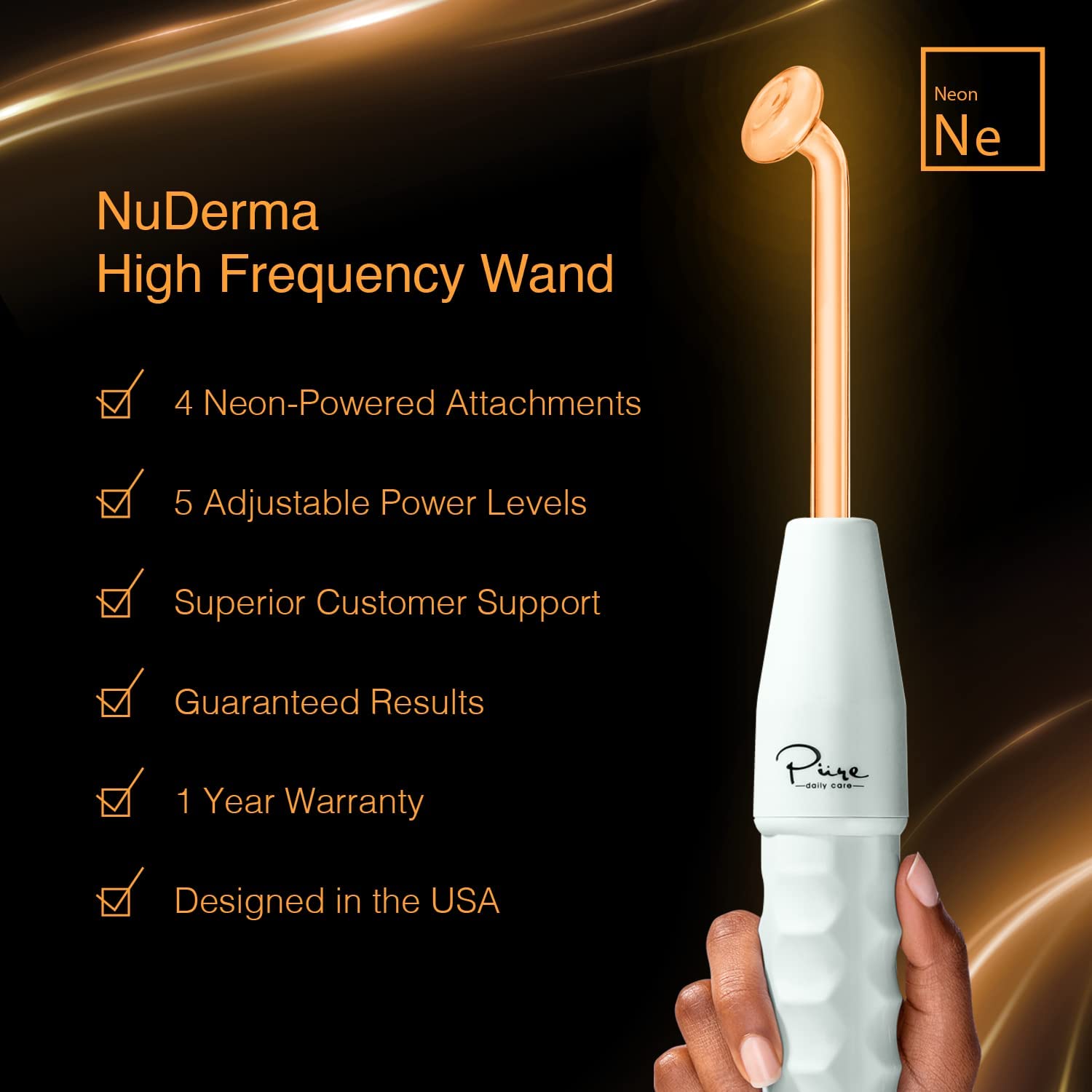 NuDerma Portable Handheld High Frequency Skin Therapy Wand Machine